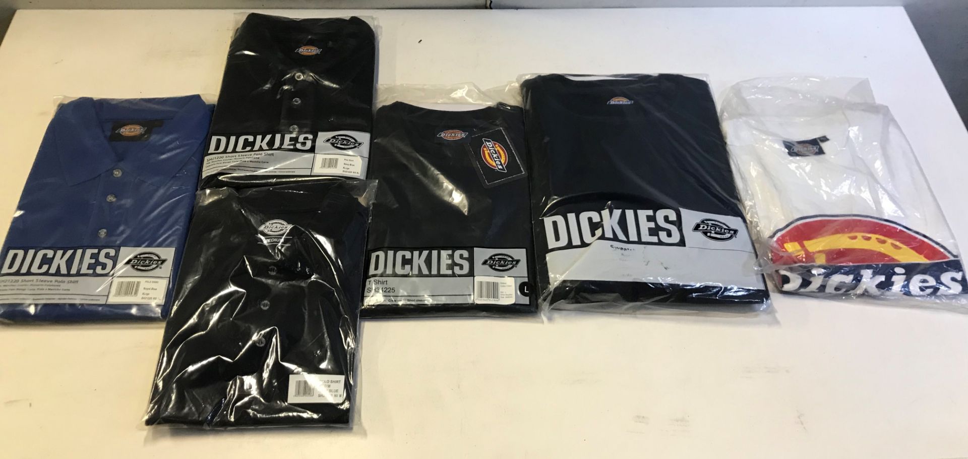 80 x Dickies Polo Shirts, T-shirts & Sweaters - Various Sizes - Colours inc: Navy & Royal Blue