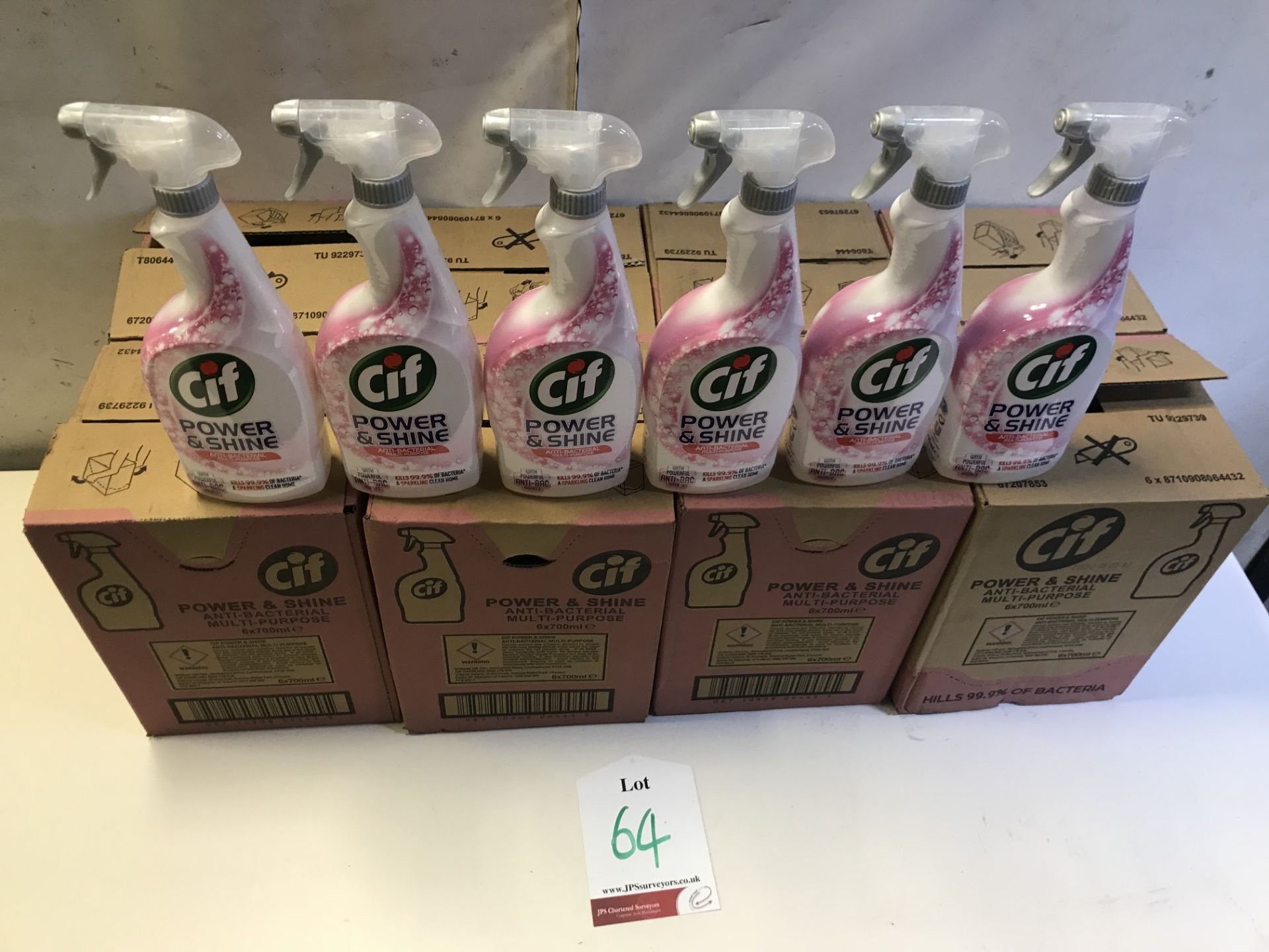 54 x 700ml Bottles of Cif Power & Shine Anti-bacterial Multi-purpose Spray (9 x Boxes of 6)