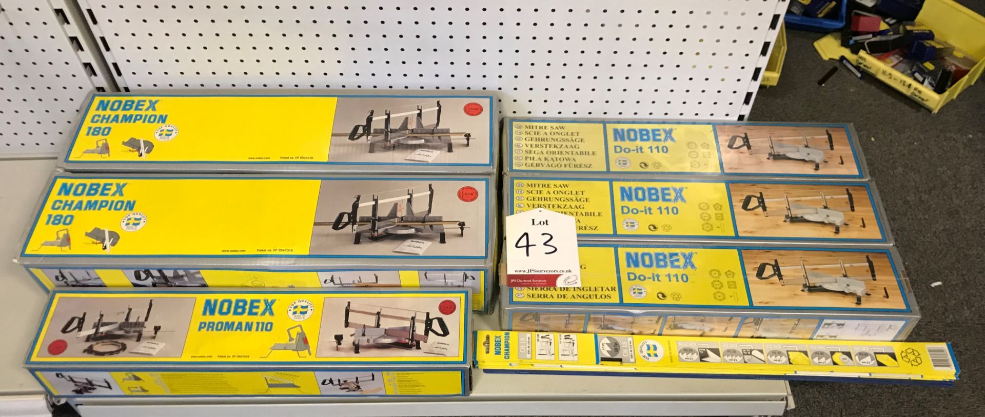 6 x Nobex Mitre Saws w/ quantity of spare blades