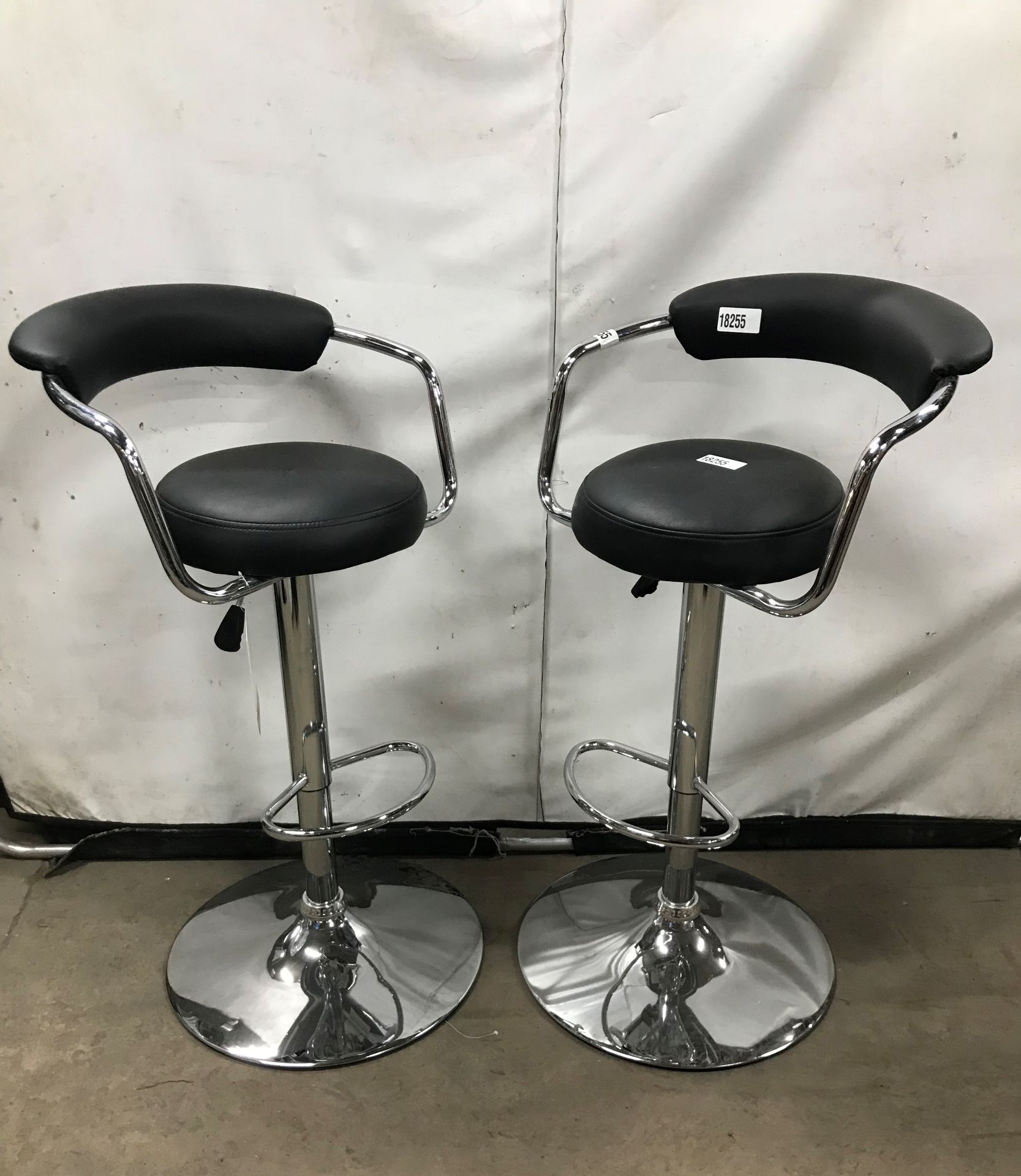 2 x Leather Look Adjustable Bar/Pool Stools - in Black