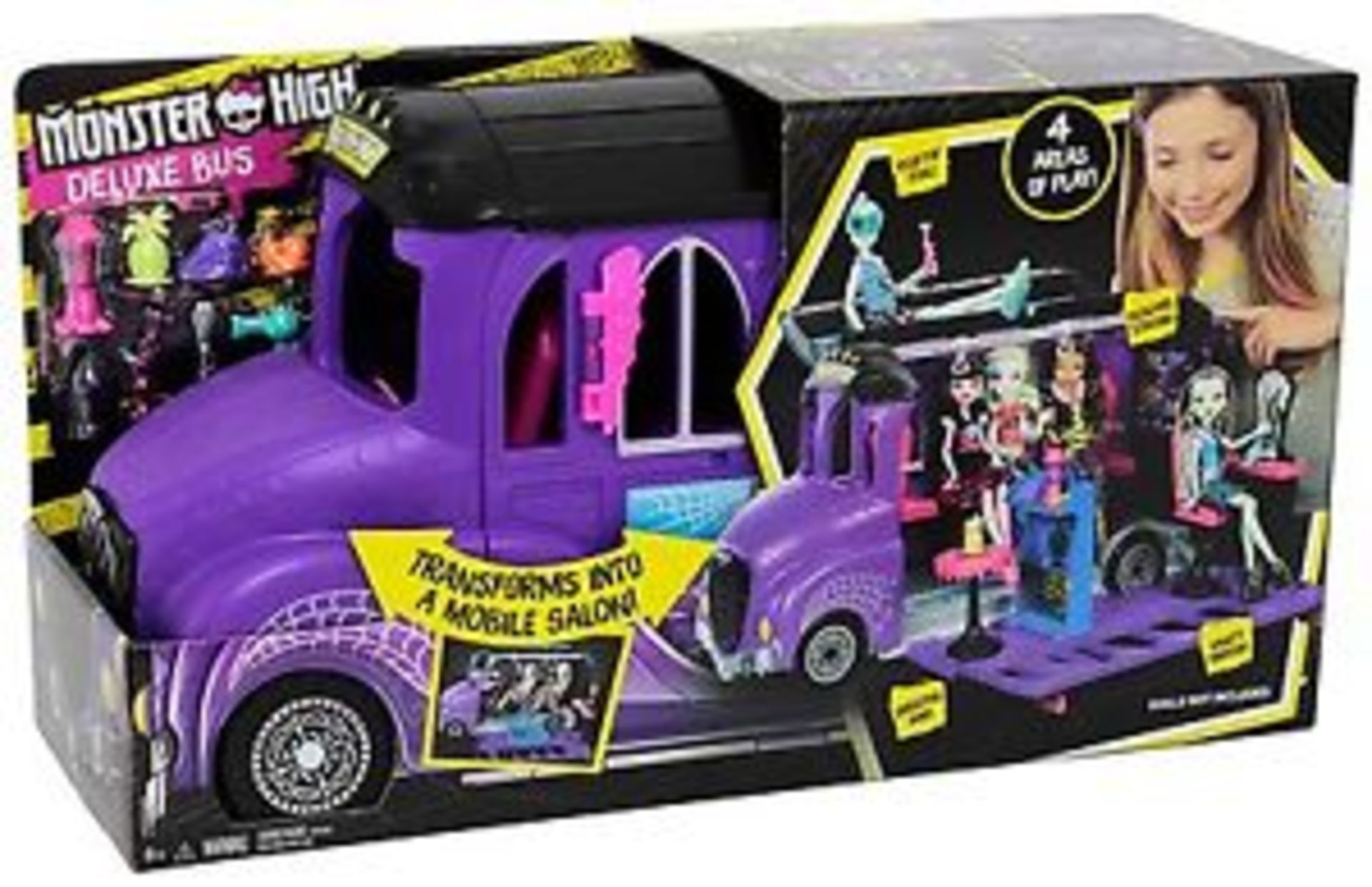44 x Monster High Mattel FCV63 - Deluxe Bus and Mobile Salon Toy Playset - Pedicure Station Pool - F