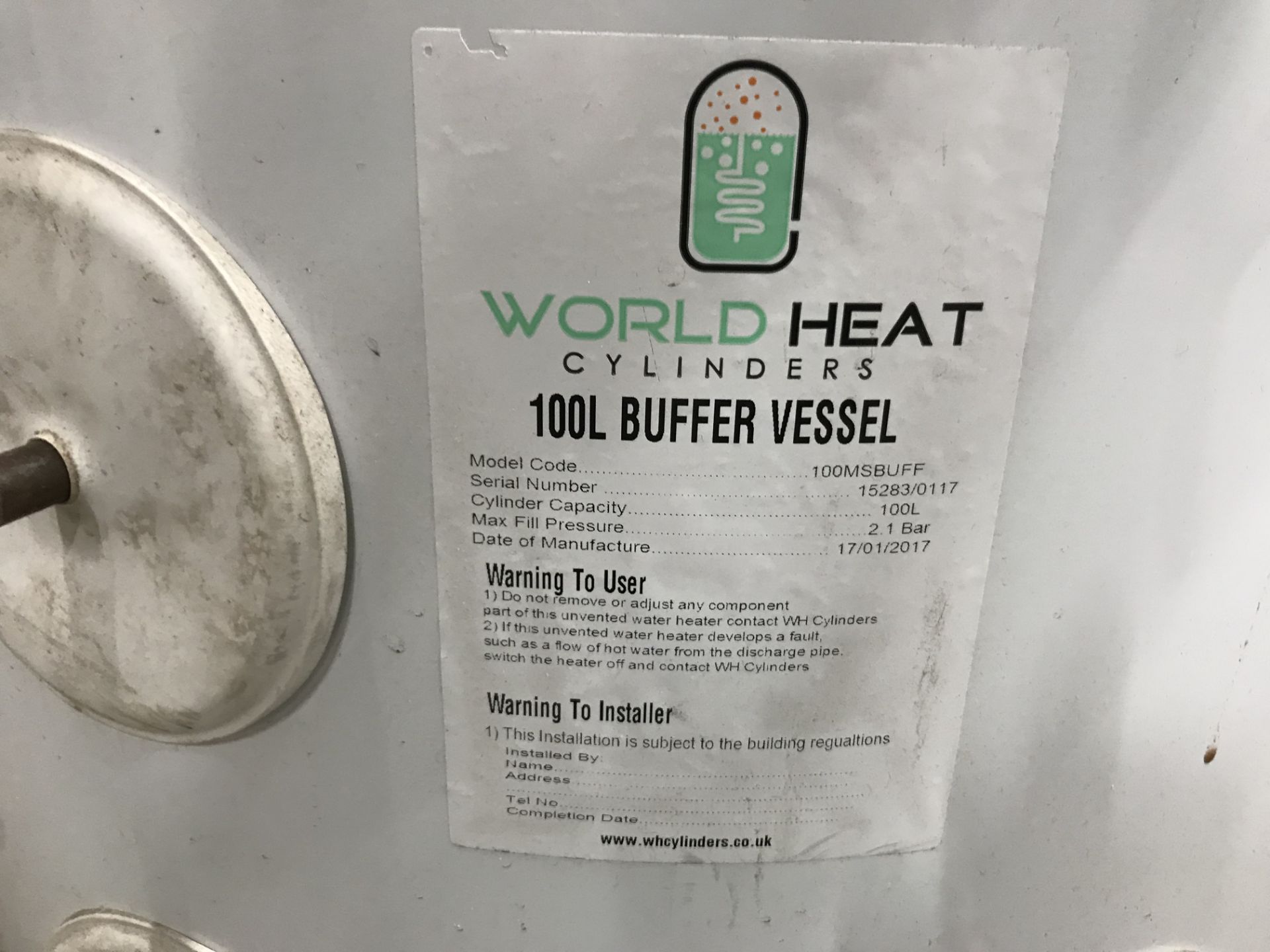 World Heat 100L Buffer Vessel Water Tank - Image 2 of 2