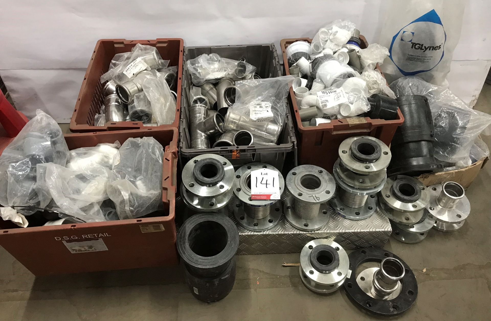 Quantity of various metal & PVC flanges, tees, elbows and fittings as pictured