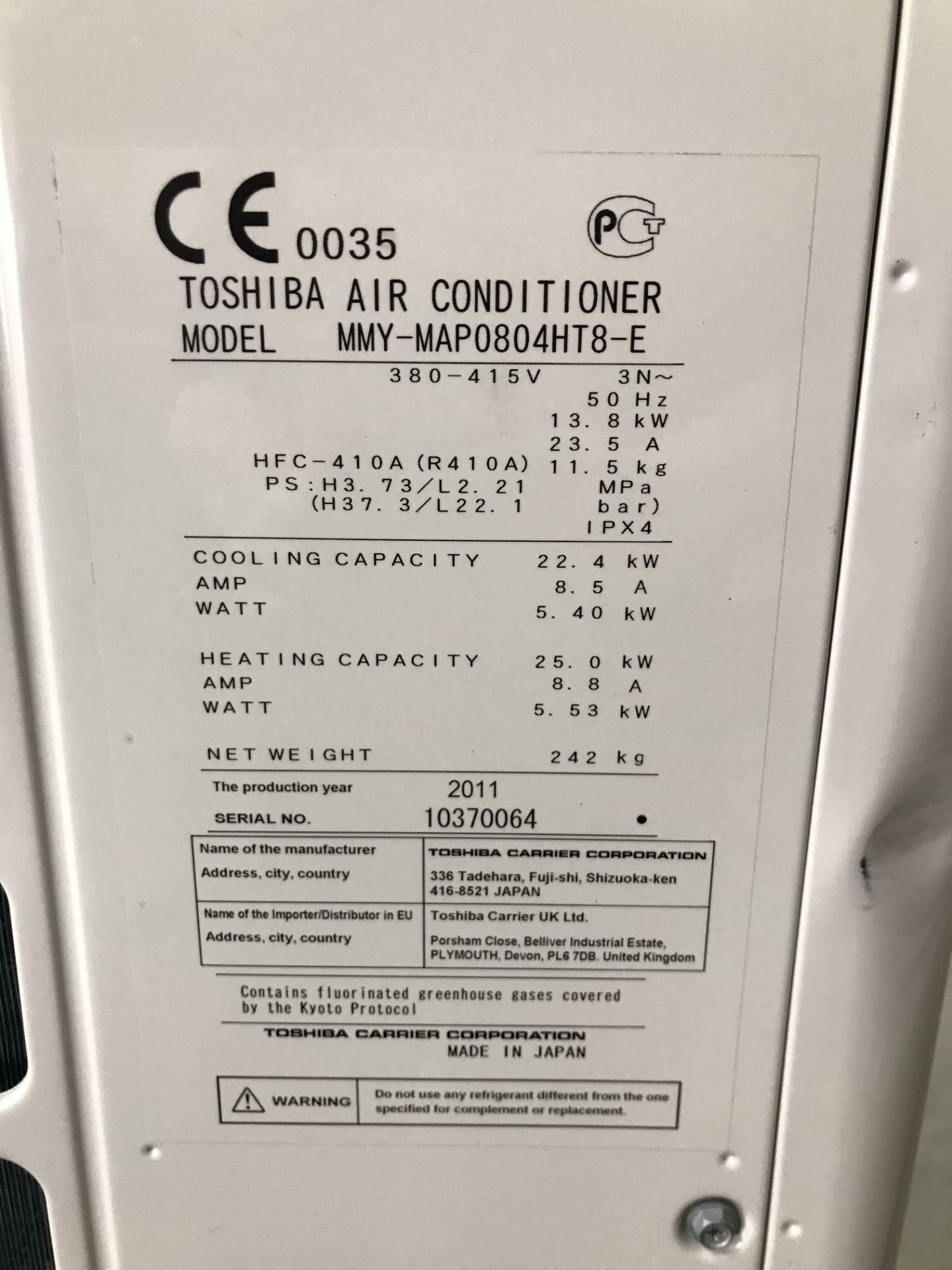 Toshiba SMMSi MMY-MAP0804HT8-E Outdoor Air Conditioning Unit | 2011 - Image 4 of 8