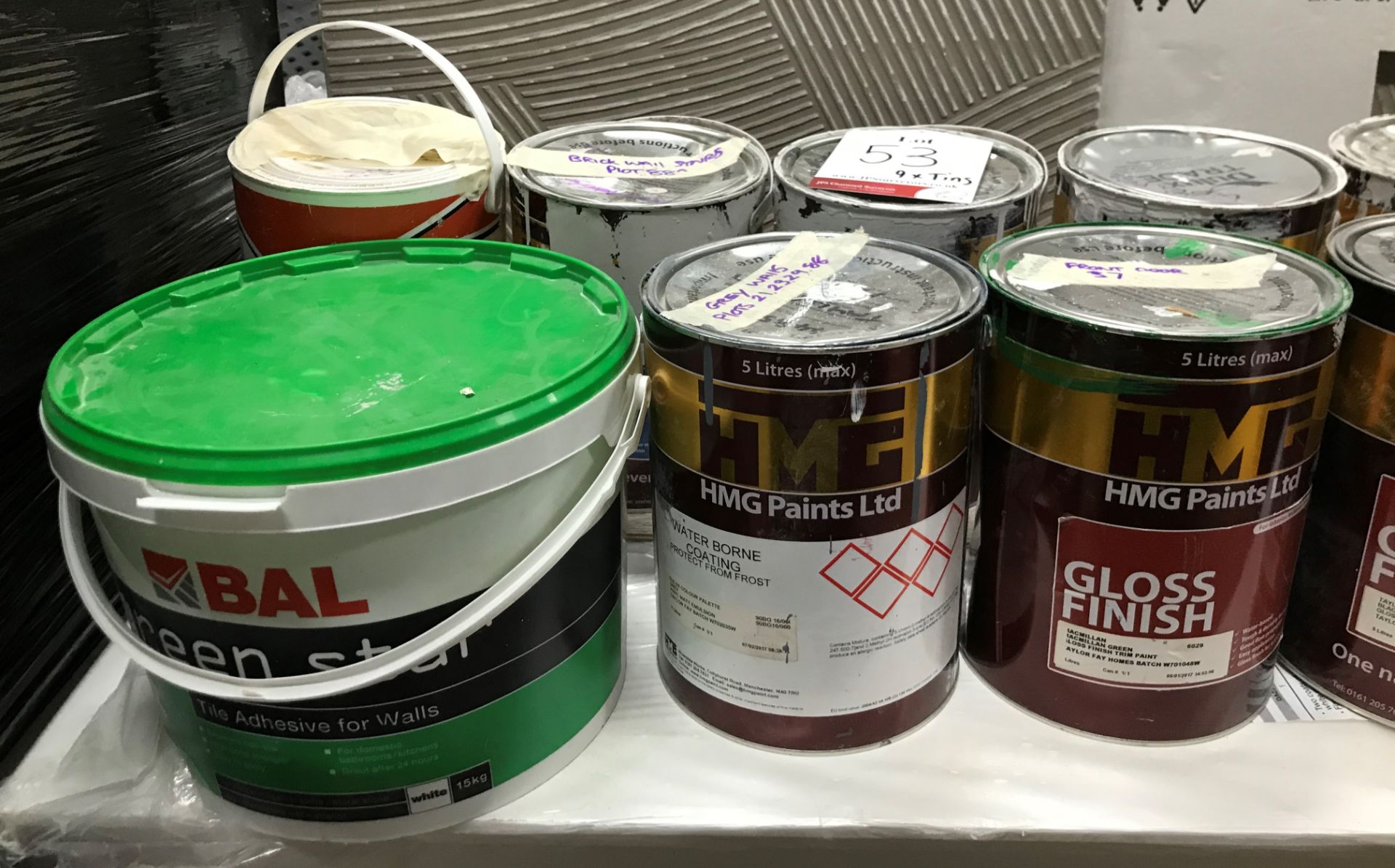 11 x Tins of HMG Paints, MacPherson Marblelex Smooth & Greenstar Tile Adhesive - Image 4 of 4