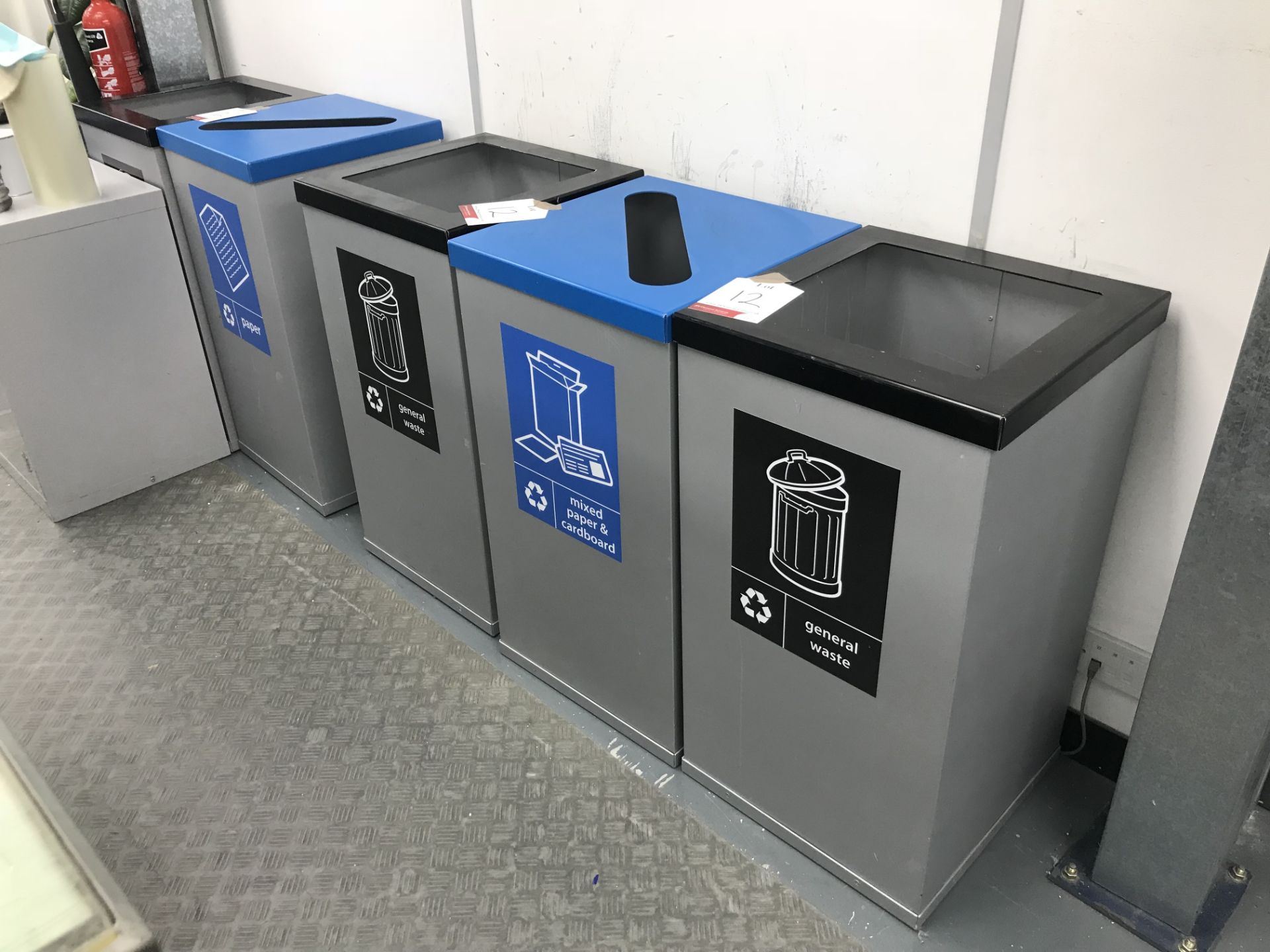 5 x Metal Bins for General Waste & Mixed Paper and Cardboard