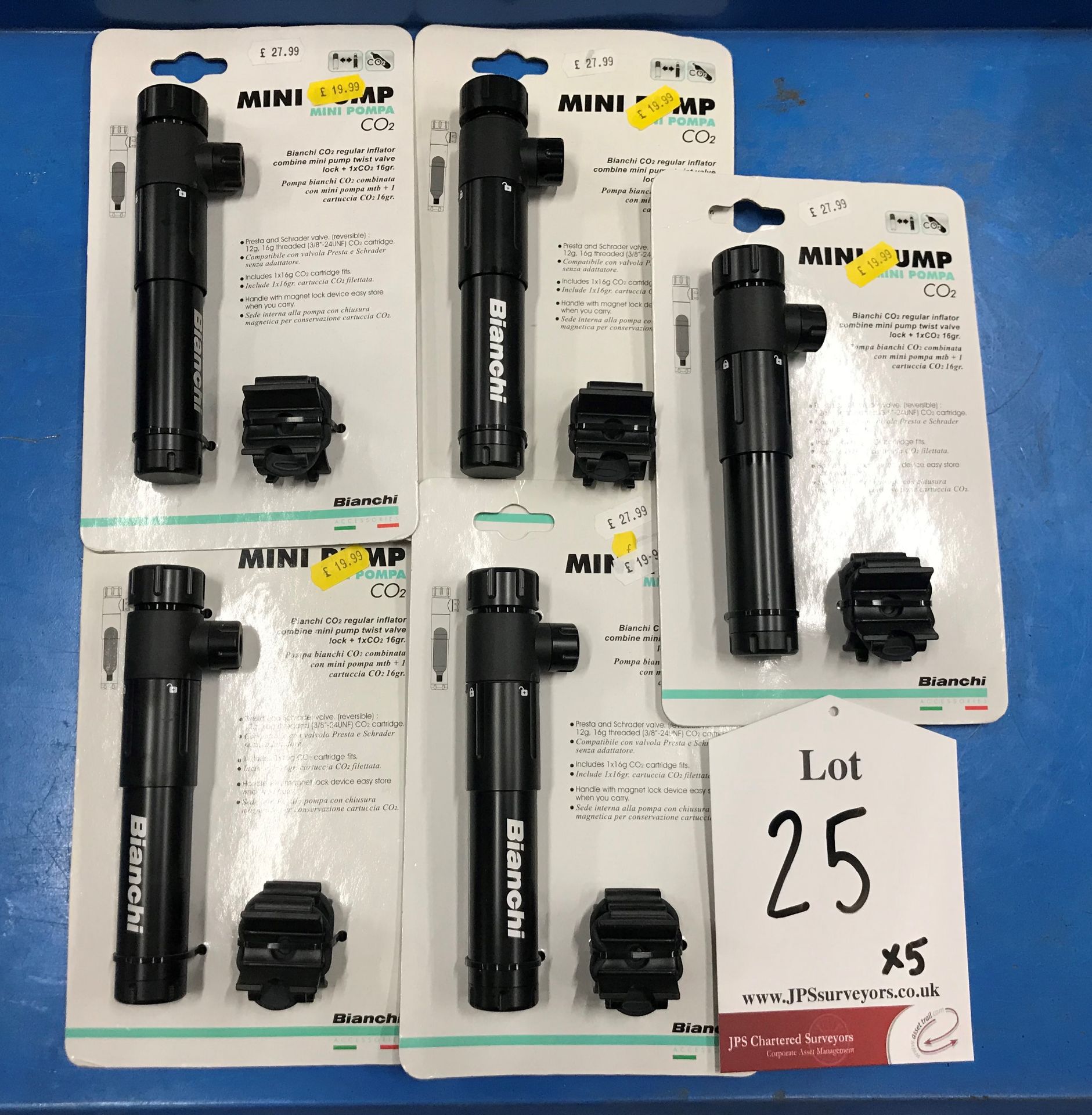 5 x Bianchi Mini Bike Pumps - RRP £27.99 Each