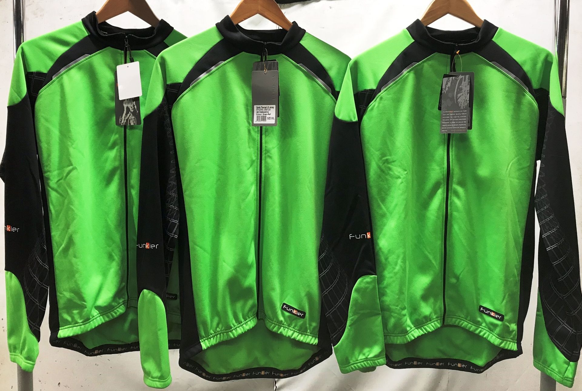 3 x Funkier mens cycling jerseys - sizes: 1 x XL & 2 x XXL - new w/ tags - RRP £134.97