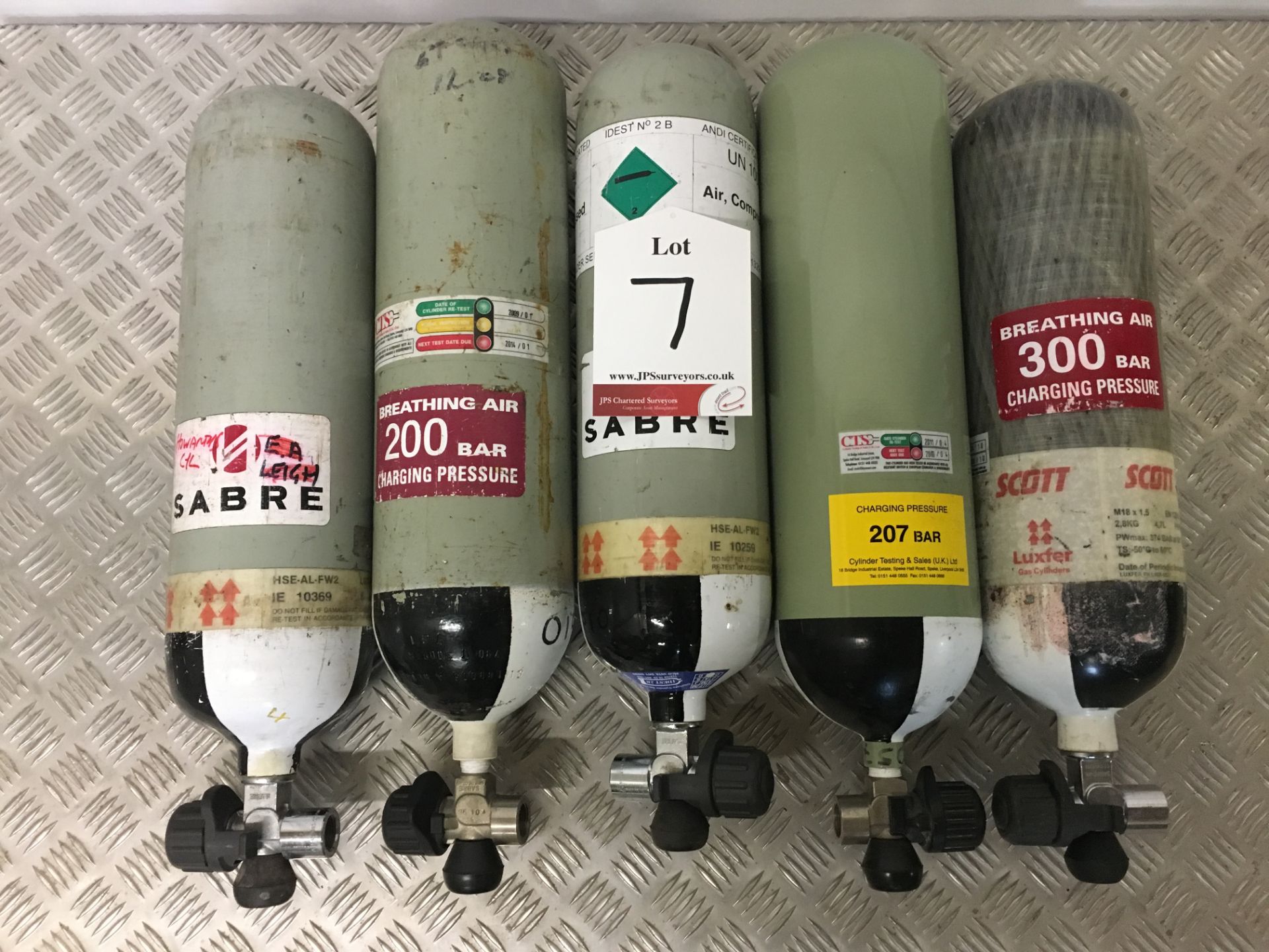 5 x Sabre 200 Bar Compressed Air Cylinder with Saver Valves