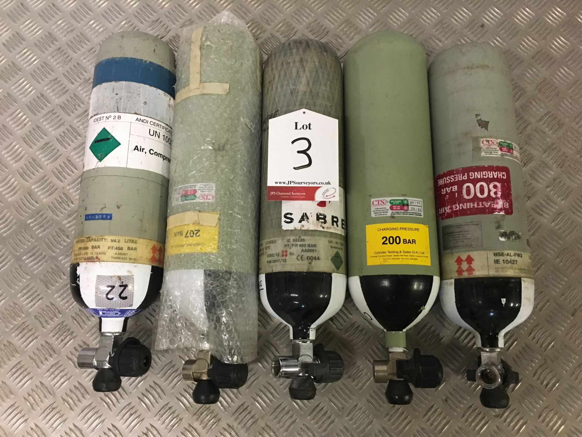 5 x Sabre 200 Bar Compressed Air Cylinder with Saver Valves