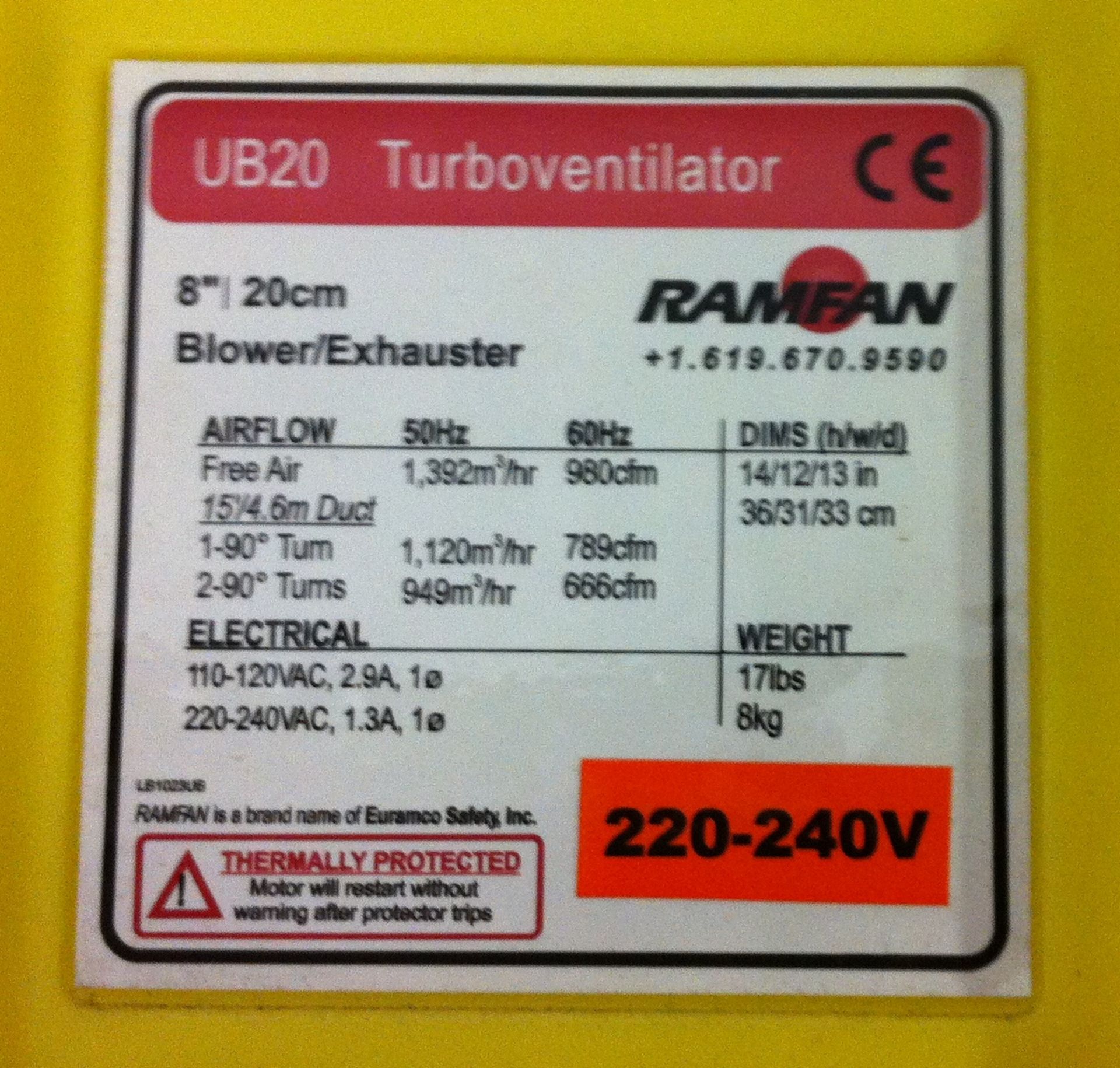 Ramfan turbo-ventilator fan blower/exhauster: Model UB20 - Image 2 of 3