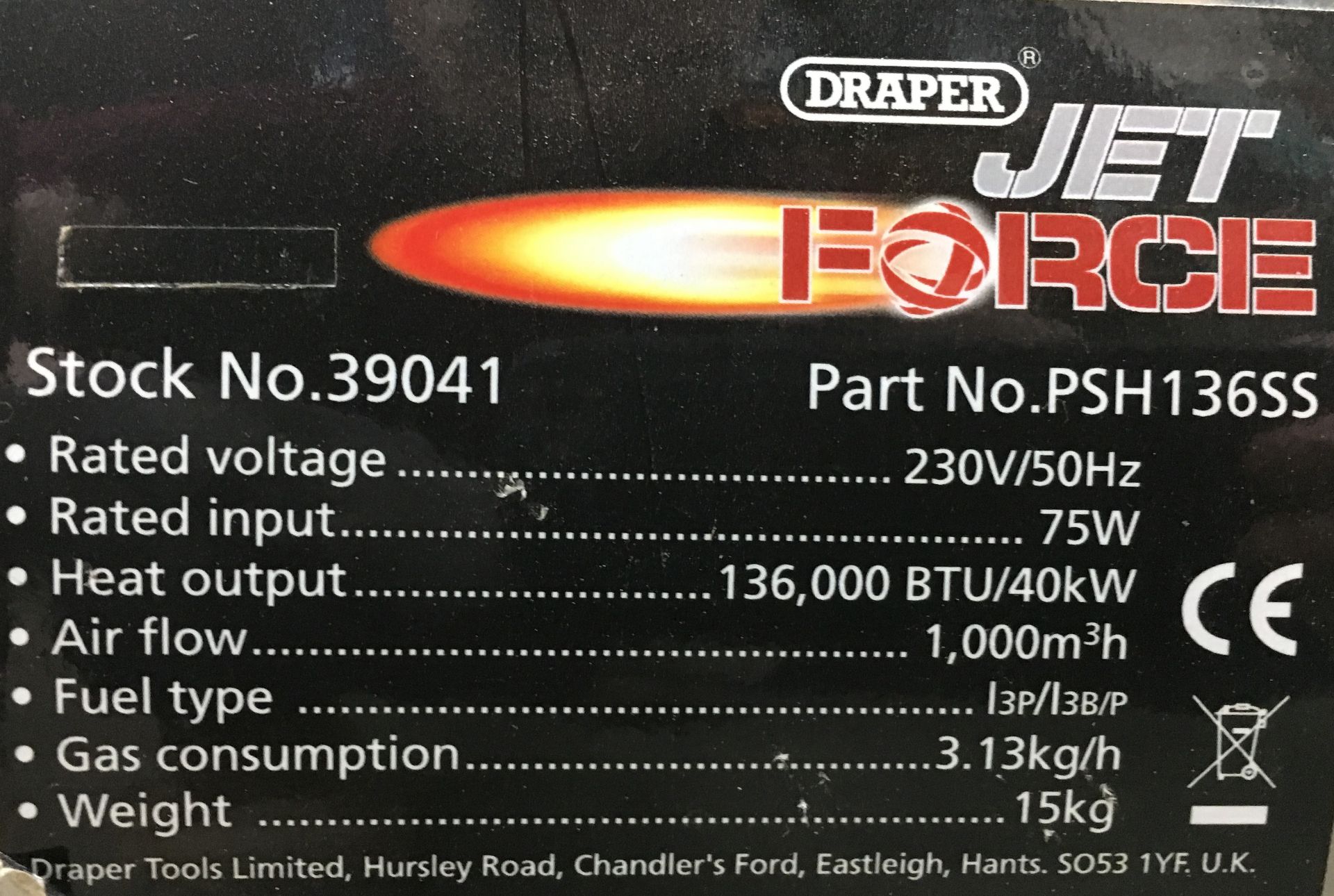 Draper Jet Force PSH13655 Propane Space Heater - Image 2 of 2