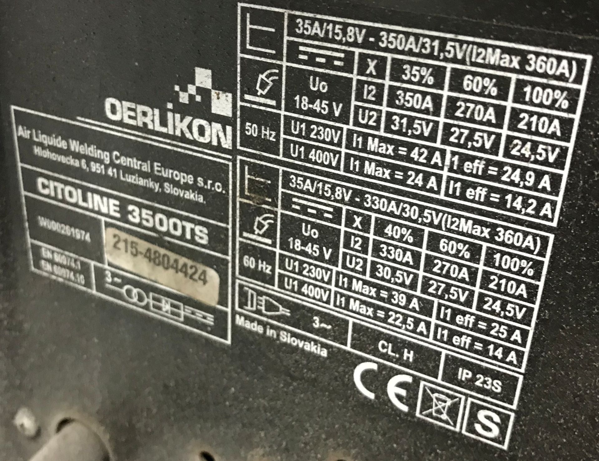 Oerlikon Citoline 3500TS welder with Oerlikon power supply - Image 7 of 7