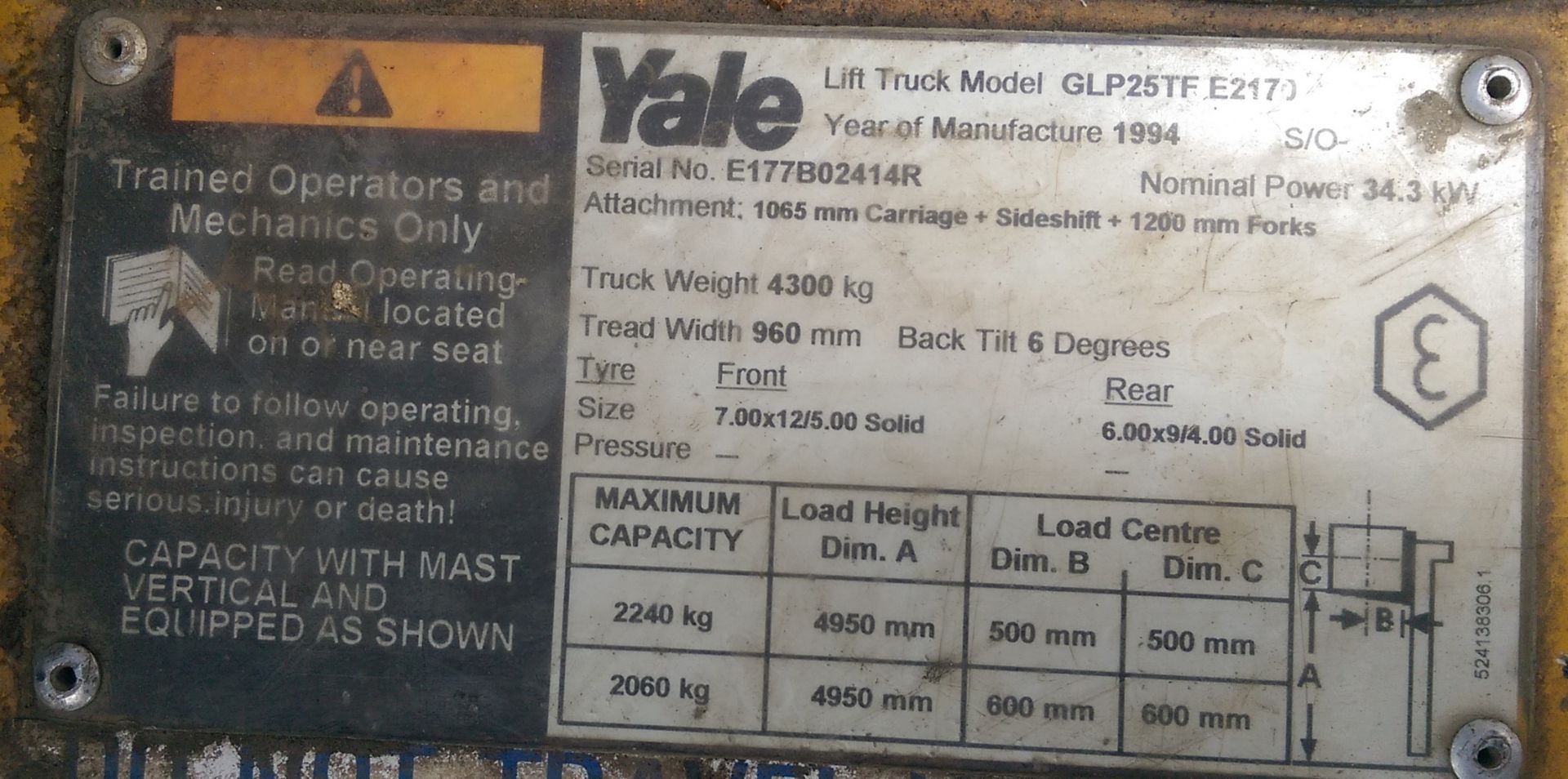 Yale GLP25TF E2170 Forklift - Image 6 of 6