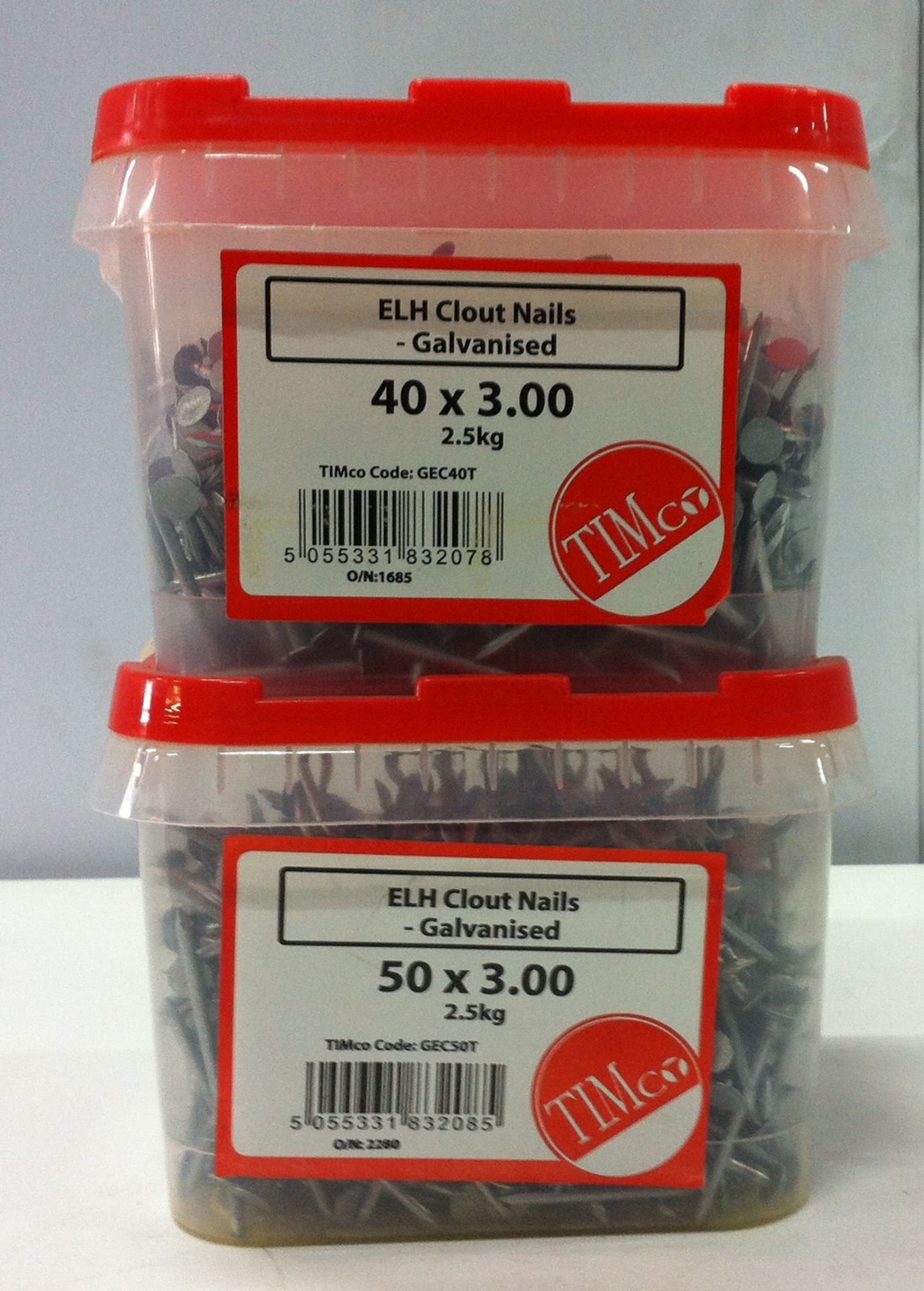 13 x 2.5kg Tubs of Timco Galvanised Clout Nails - See Description for Sizes