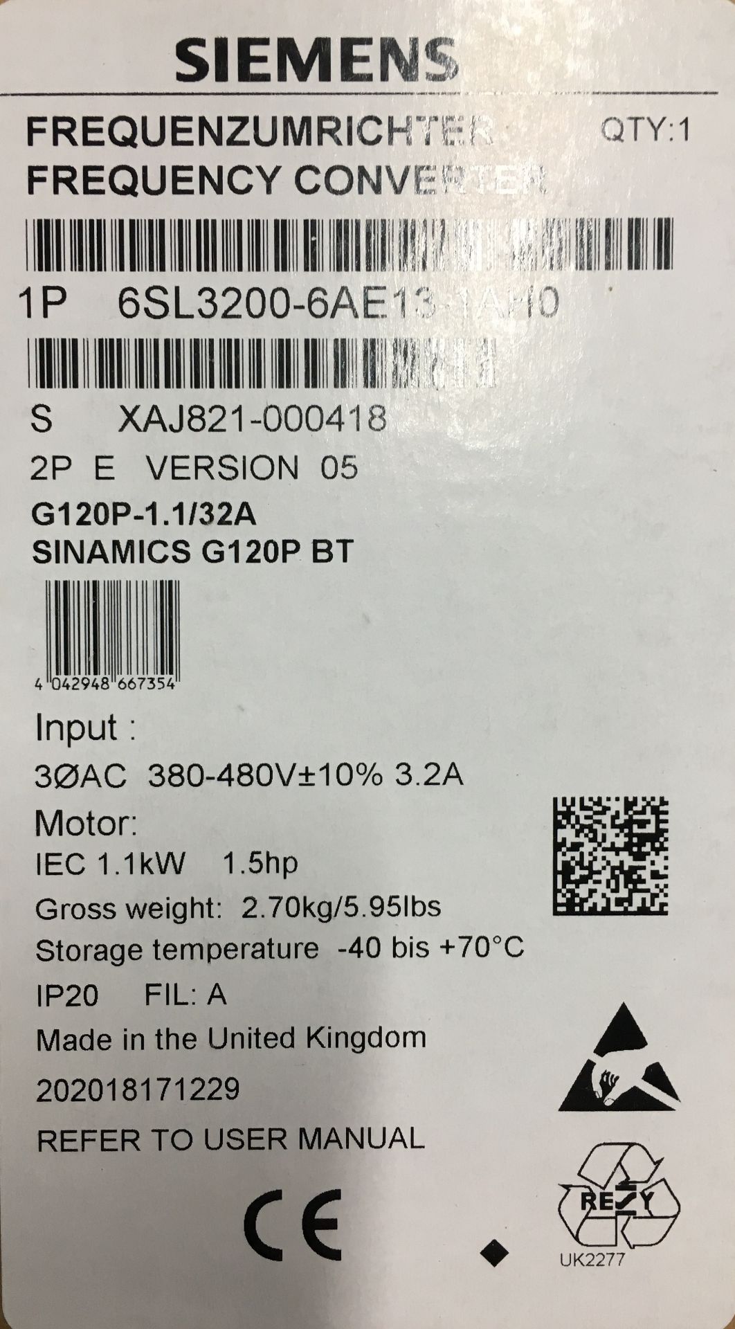 Siemens G120P Variable Speed Drive