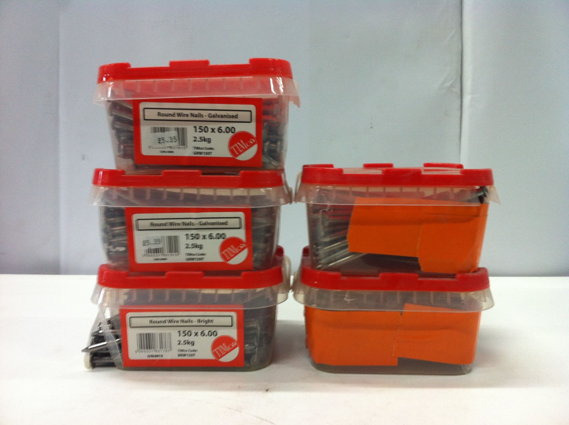 5 x 2.5kg Tubs of Timco Round Wire Nails - Size: 150 x 6.00