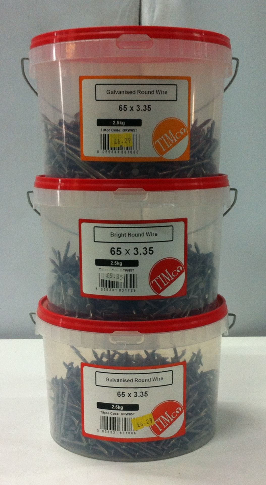 5 x Various 2.5kg Tubs of Timco Galvanised & Bright Round Wire