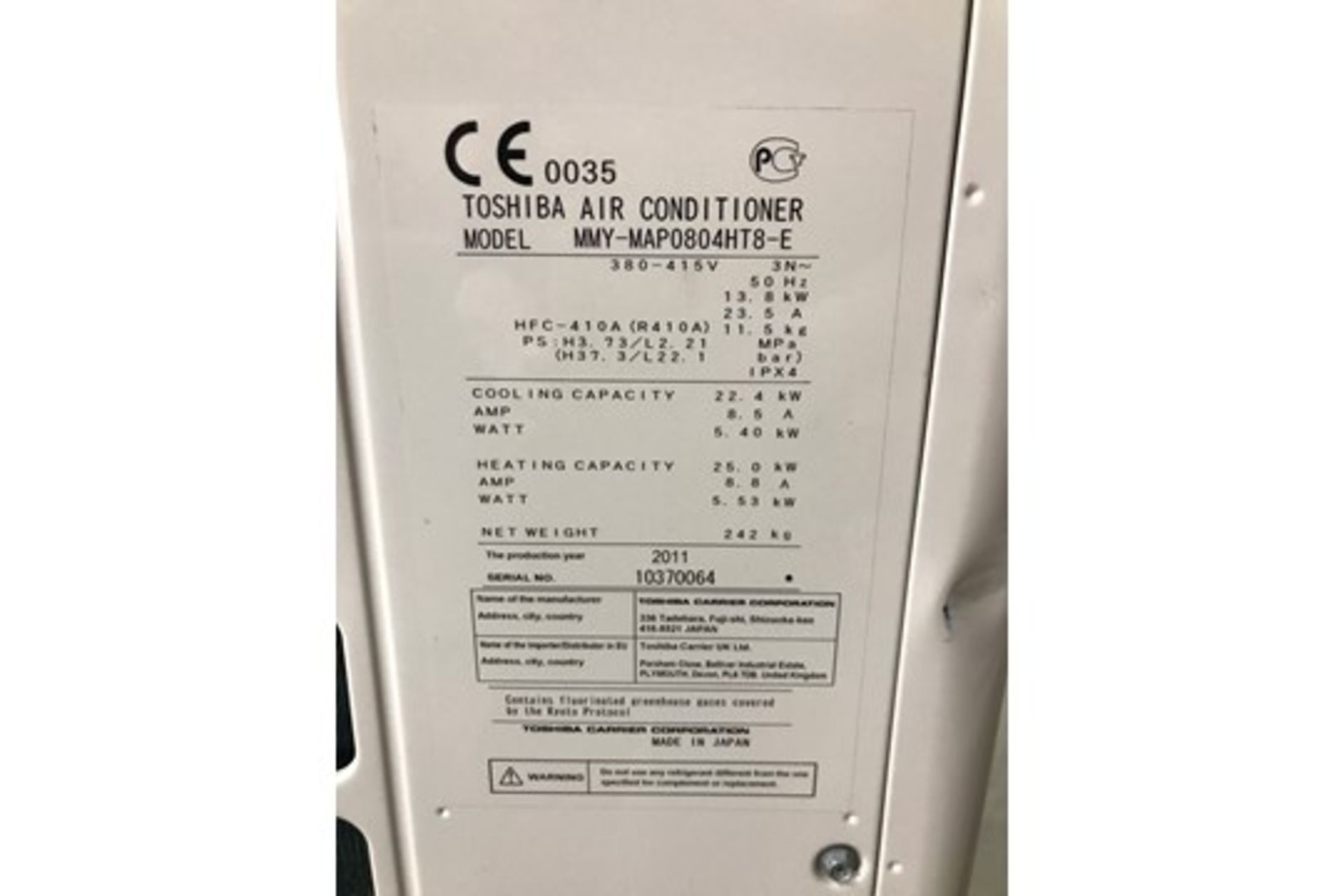 Toshiba SMMSi MMY-MAP0804HT8-E Outdoor Air Conditioning Unit | 2011 - Image 2 of 3