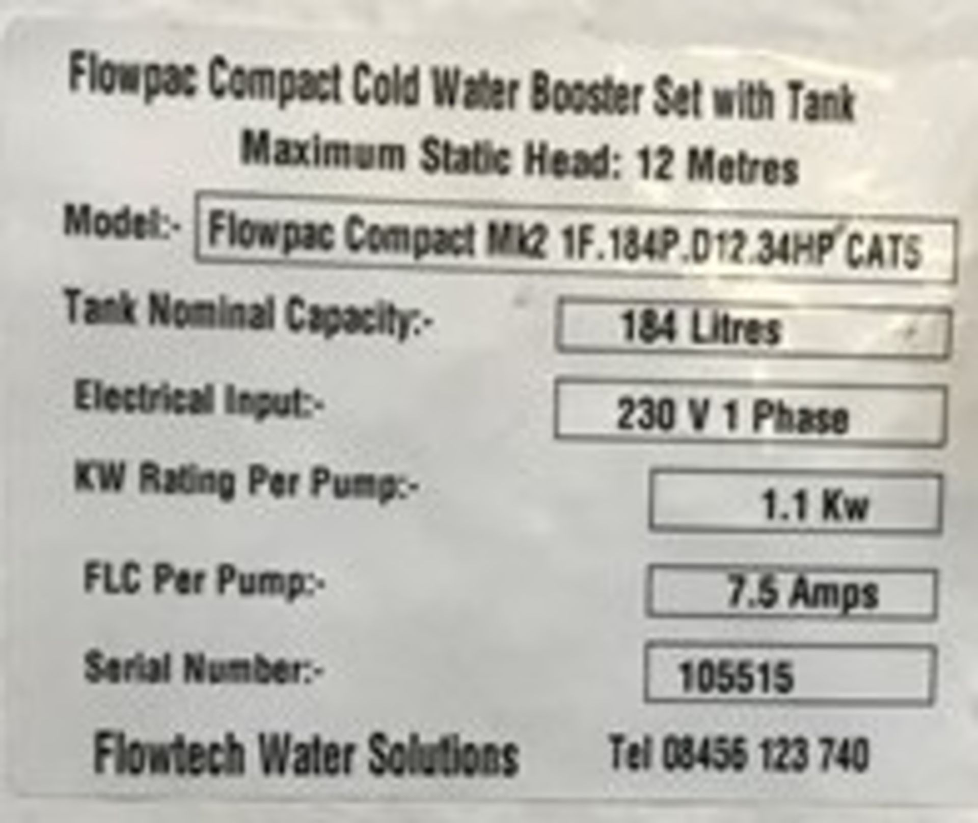 Flopac Compact Cold Water Booster Set w/ 184L Tank - Image 2 of 3