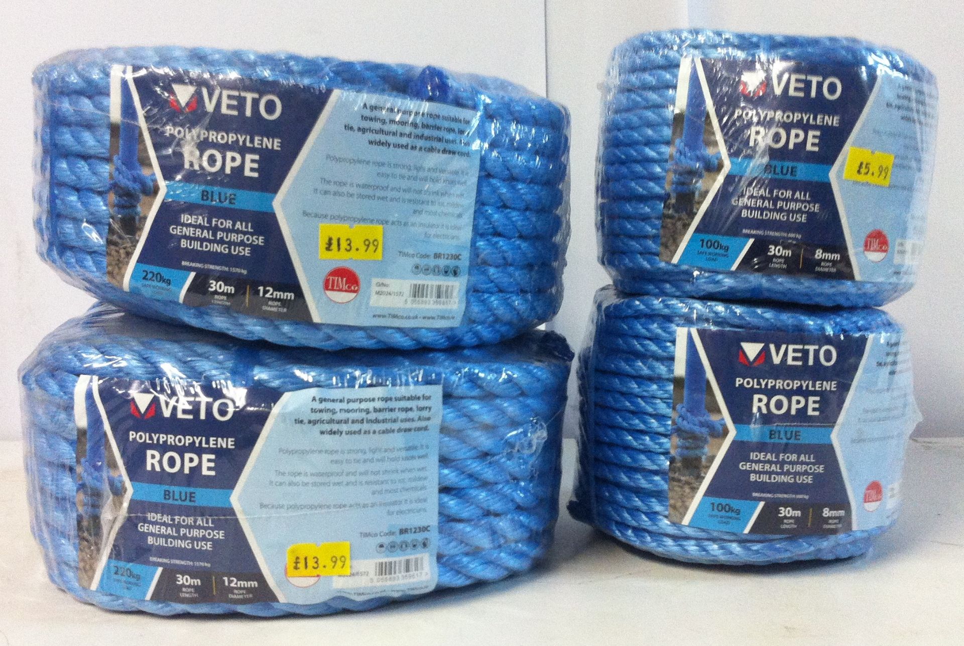 4 x Reels of Light Blue Veto Polypropane Rope