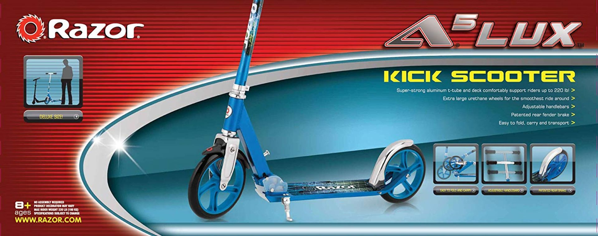 1 x Razor A5 Lux Scooter w/ 150mm wheels - Anodized Blue | 5055308518202 | RRP £ 99.99 DAMAGED PACKA