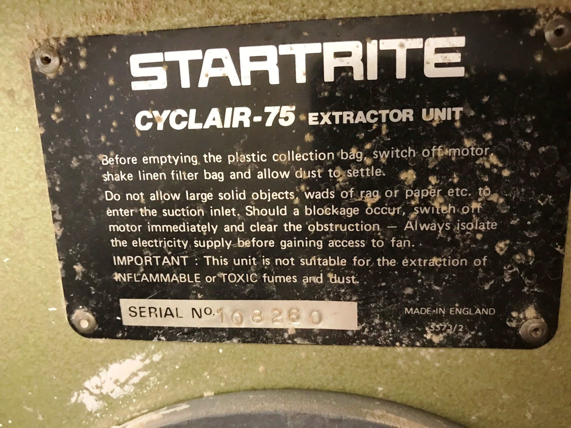 Startrite Cyclair 75 Single Bag Dust Extractor - Image 2 of 4