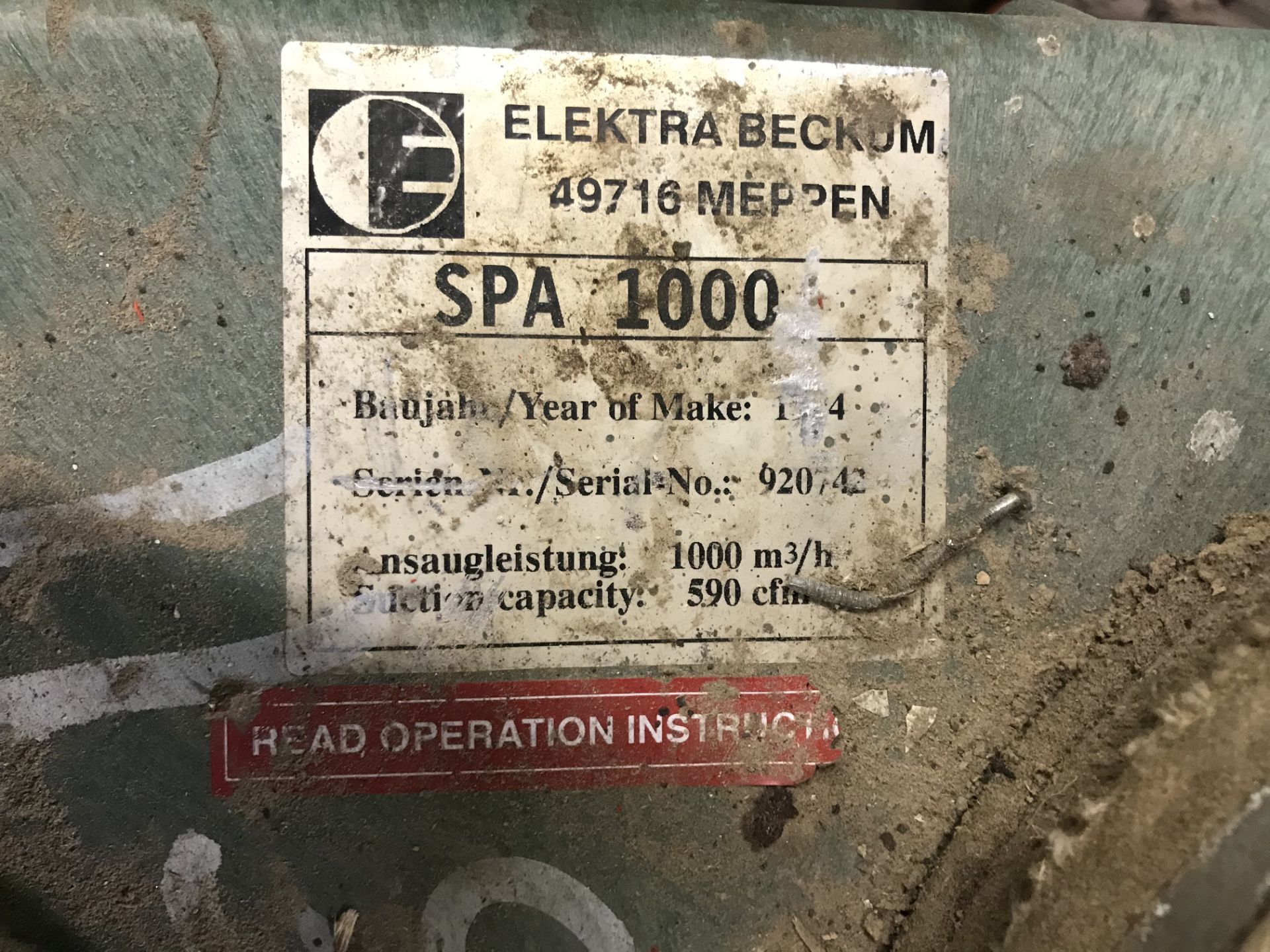 Elektra Beckum SPA 1000 Single Bag Dust Extractor - Image 3 of 5