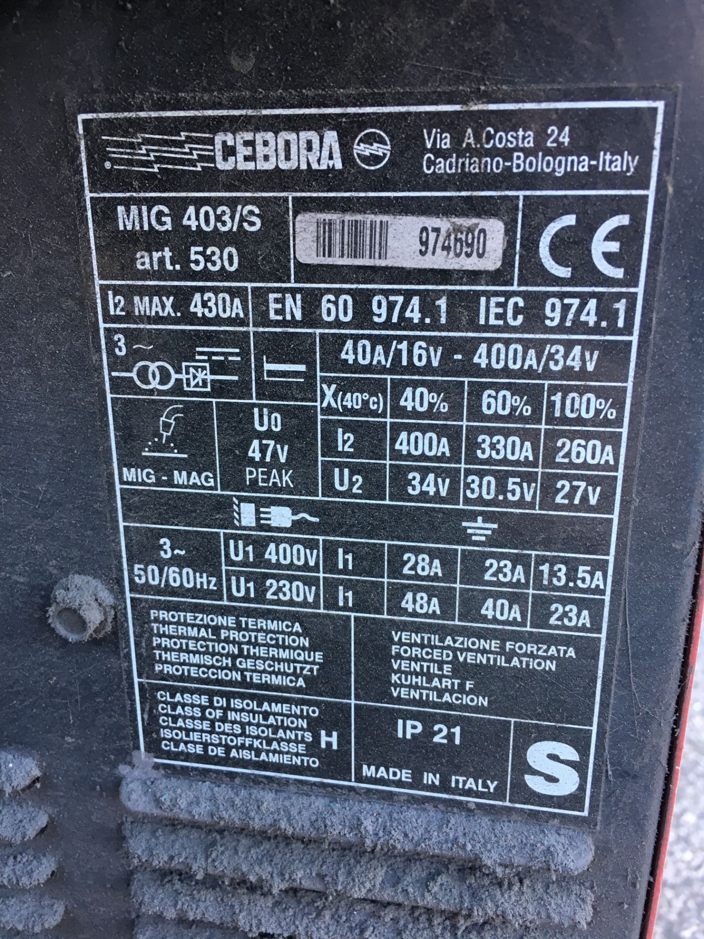 Cebora 403S MIG Welder w/ TFA4 Wire Feeder - Image 5 of 5