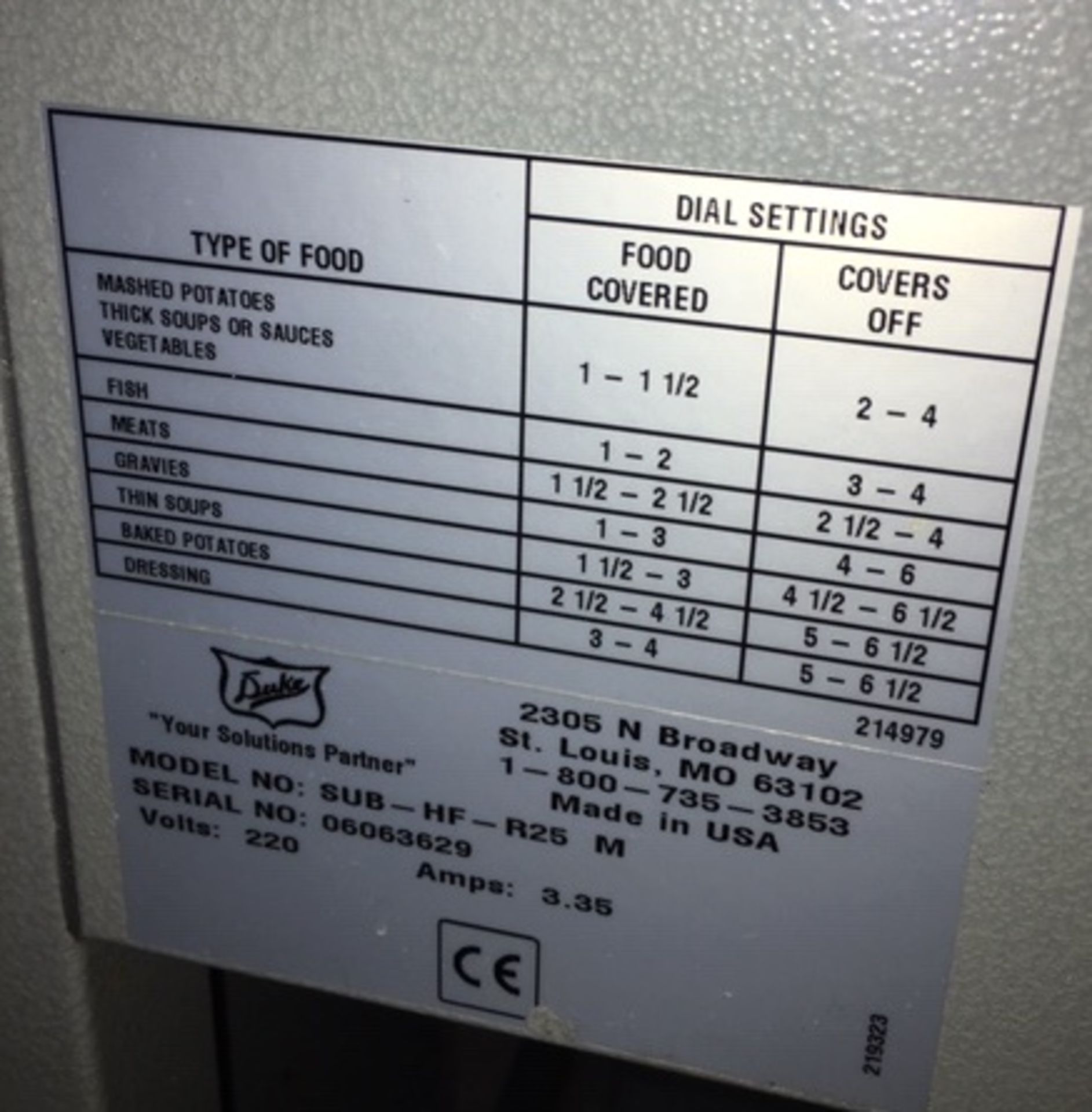 Duke SUB-HF-R25 Food Warmer Unit - Bild 6 aus 7