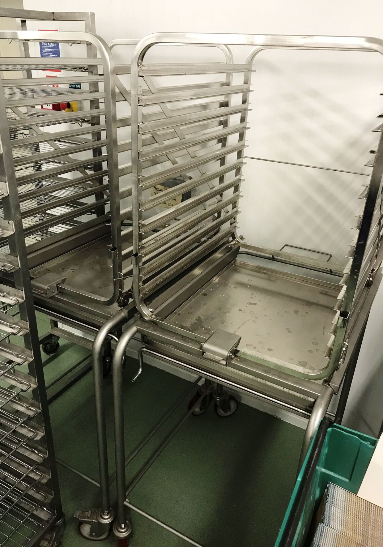 3 x 10 Tier Mobile Metal Cooling Racks w/ 11 x Trays - Image 3 of 3