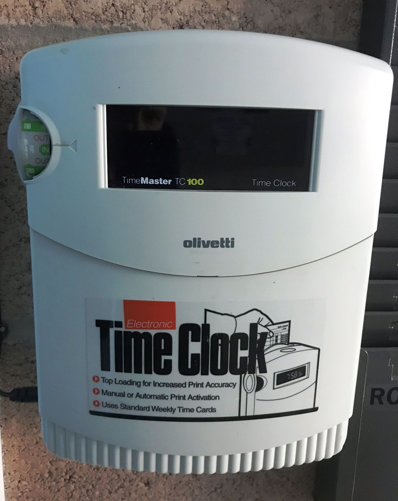 Olivetti Electronic TimeMaster TC100 Time Clock w/ Card Holder