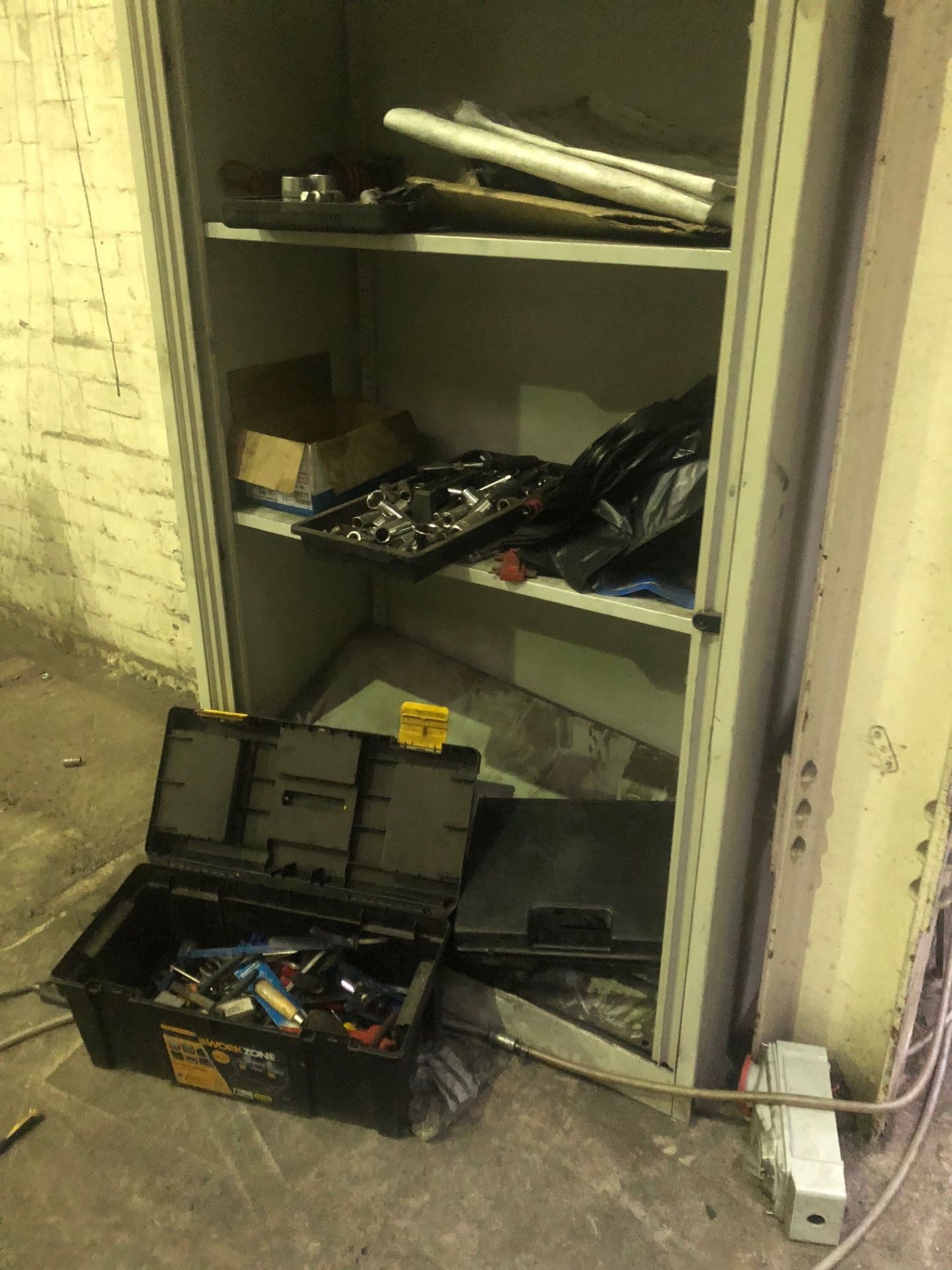3 Open metal cabinets containing 2 socket sets, sockets and assorted hand tools - Image 2 of 2