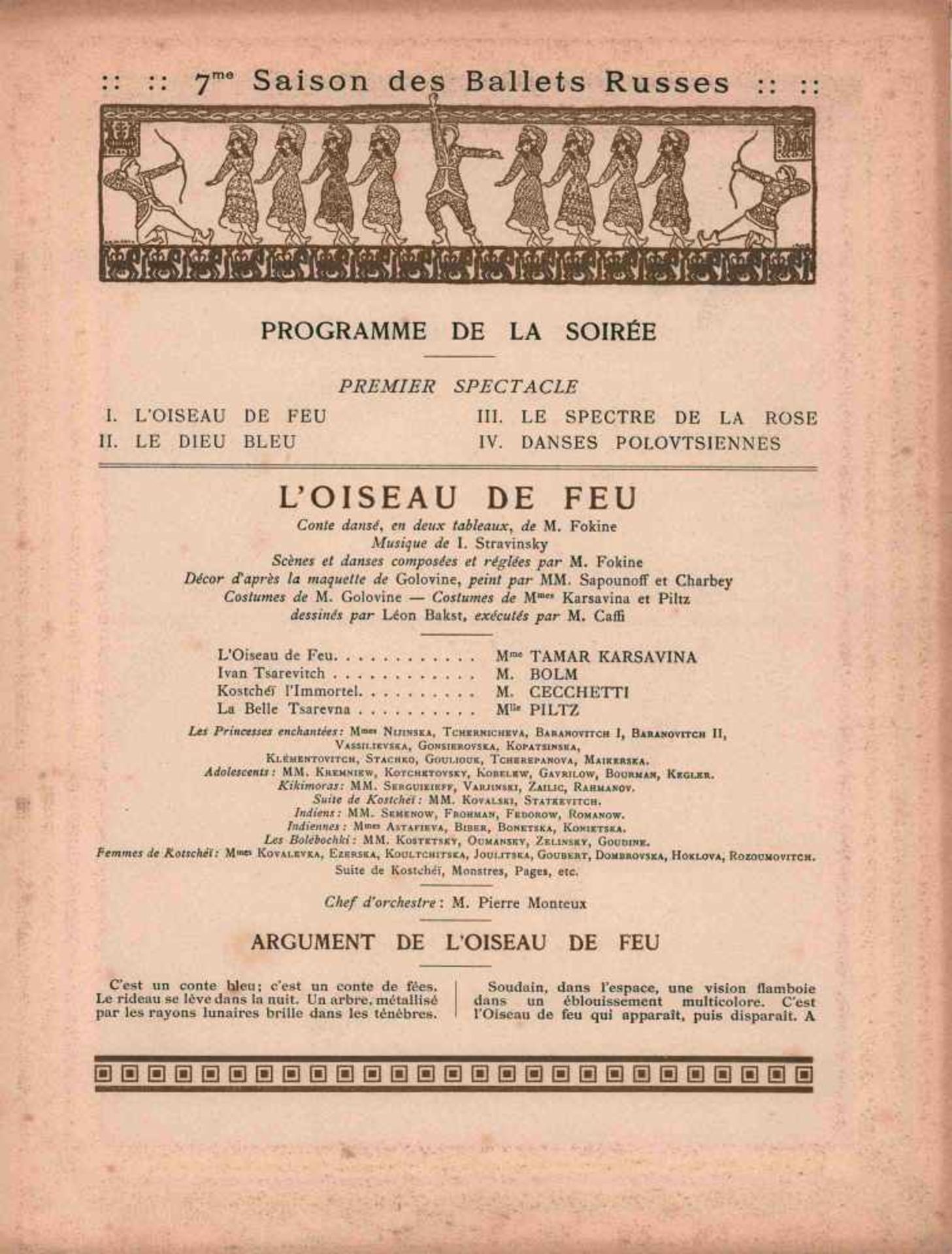 [BALLETS RUSSES, BAKST, MARTY, IDA RUBINSTEIN] Programmheft der Ballets Russes 7. Saison. L’Oiseau - Bild 2 aus 2