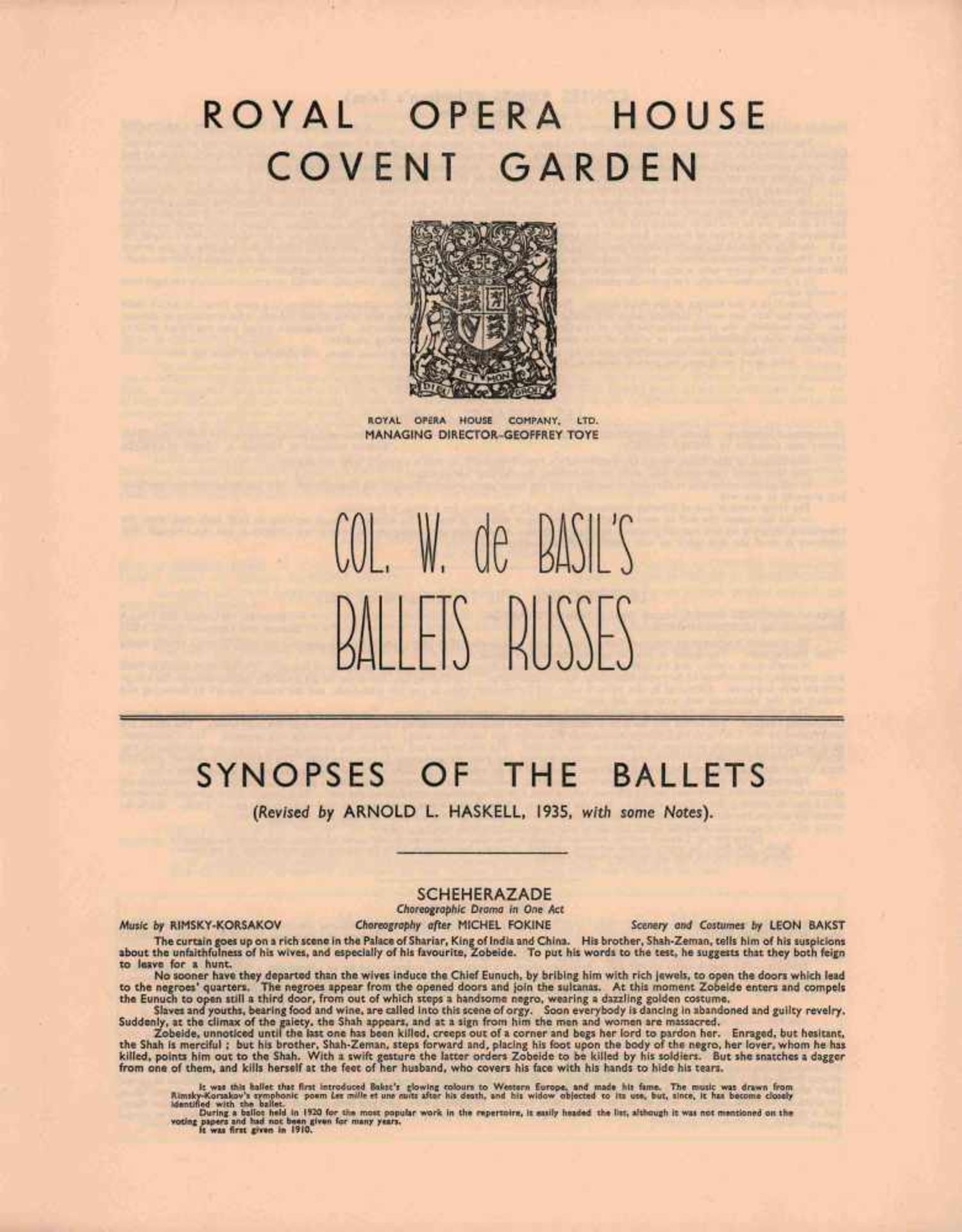 [BALLETS RUSSES, BASIL, DERAIN, MIRO, BAKST] Jubiläums-Saison des Russischen Balletts im Royal Opera - Bild 2 aus 2