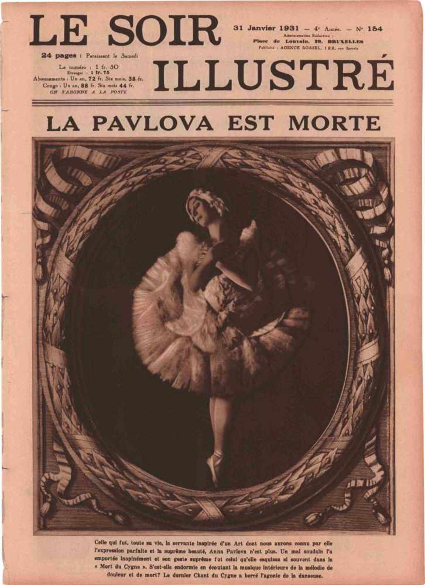 [BALLETS RUSSES, ANNA PAVLOWA] Lot aus 7 Ausgaben, gewidmet Anna Pawlowa, u.a. Zeitschrift Le Soir