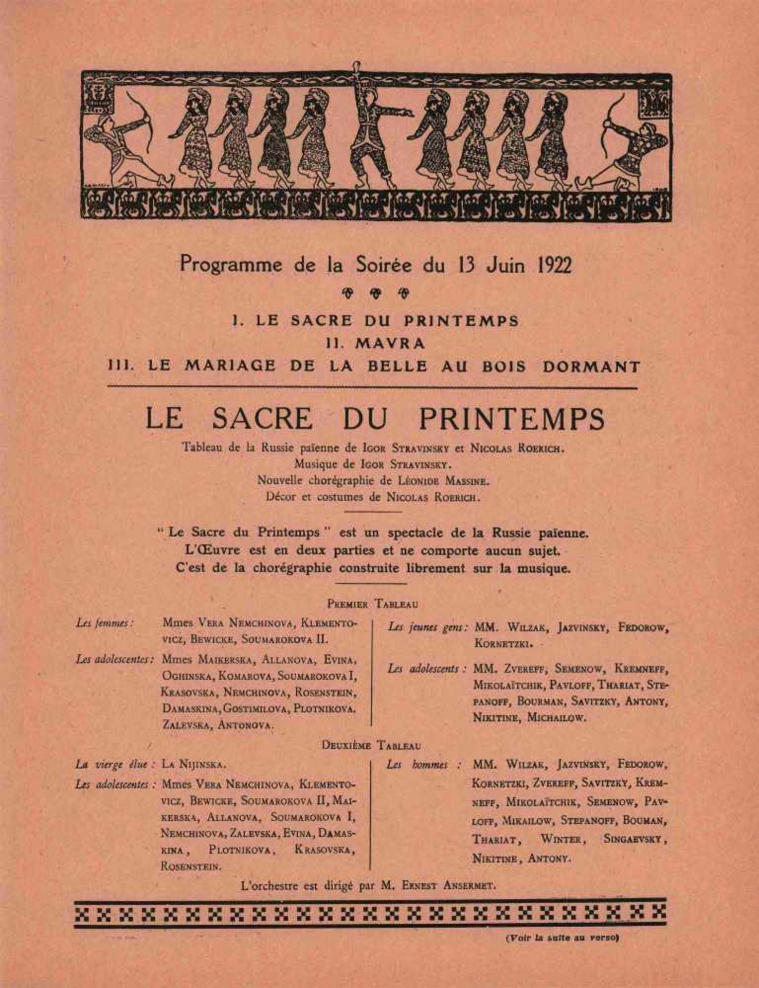 [BALLETS RUSSES, GONTSCHAROWA, LARIONOW, SURVAGE] Ballets Russes im Théâtre National de l'Opéra, 15. - Bild 2 aus 2