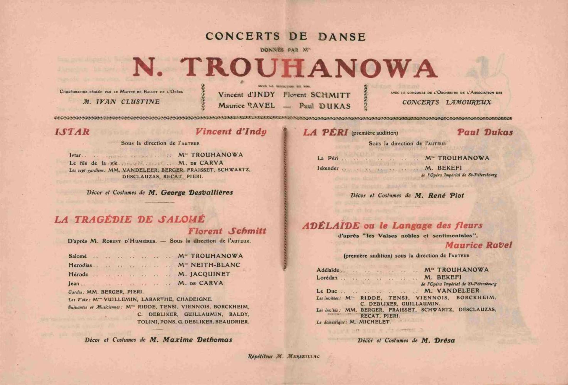 [BALLETS RUSSES, TROUCHANOWA, DRÉSA, DUVALLIER, PIOT] Konzertprogrammheft von N. Trouhanowa. - Bild 3 aus 3