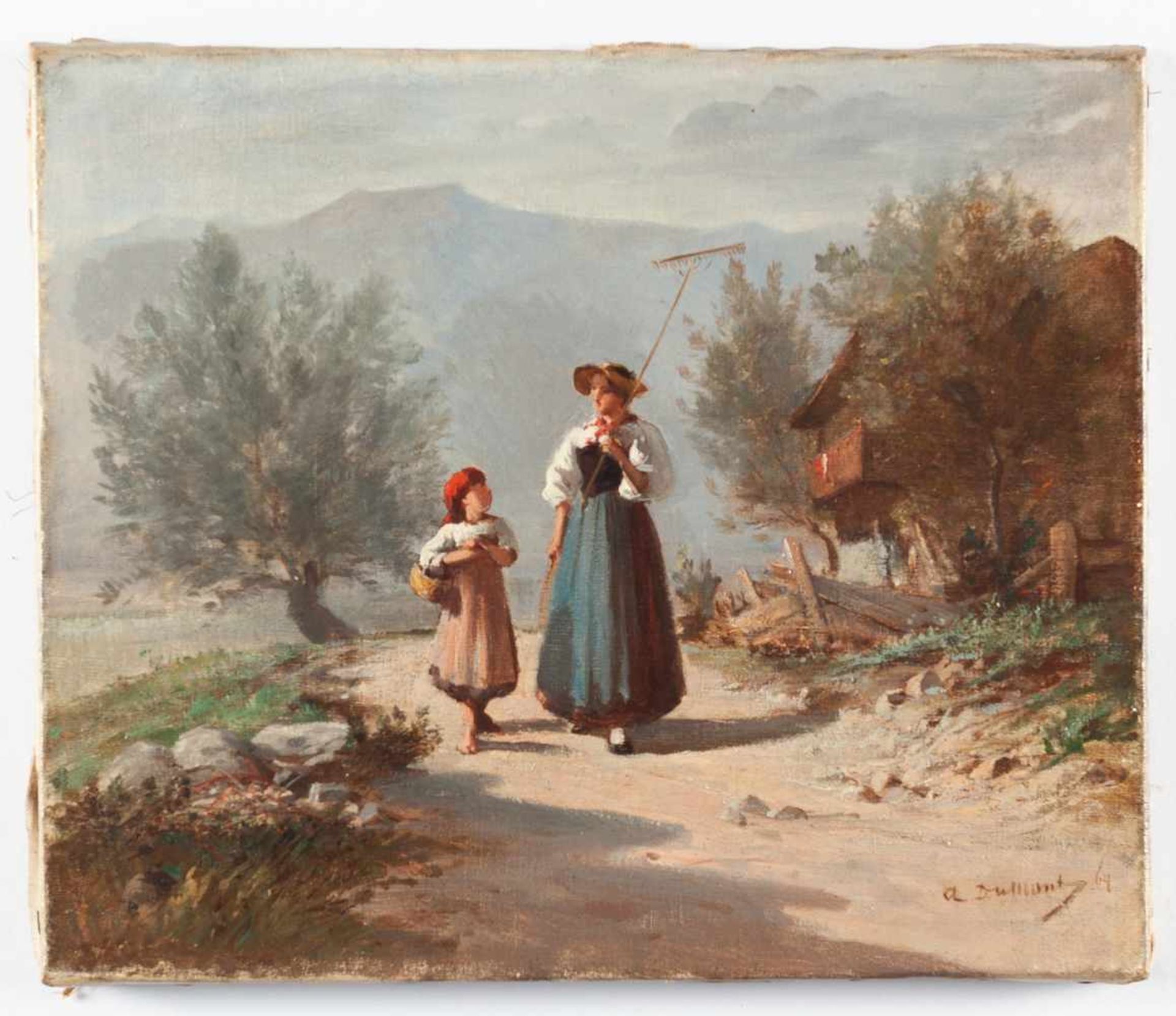 Alfred Paul Emil Dumont Sennerin auf dem Heimweg Öl auf Leinwand. (1864). 21 x 25 cm. Signiert und - Bild 2 aus 3