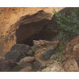 Friedrich Voltz Höhle im Gebirge Öl auf Pappe. 34,3 x 42,7 cm. Signiert unten rechts. Friedrich