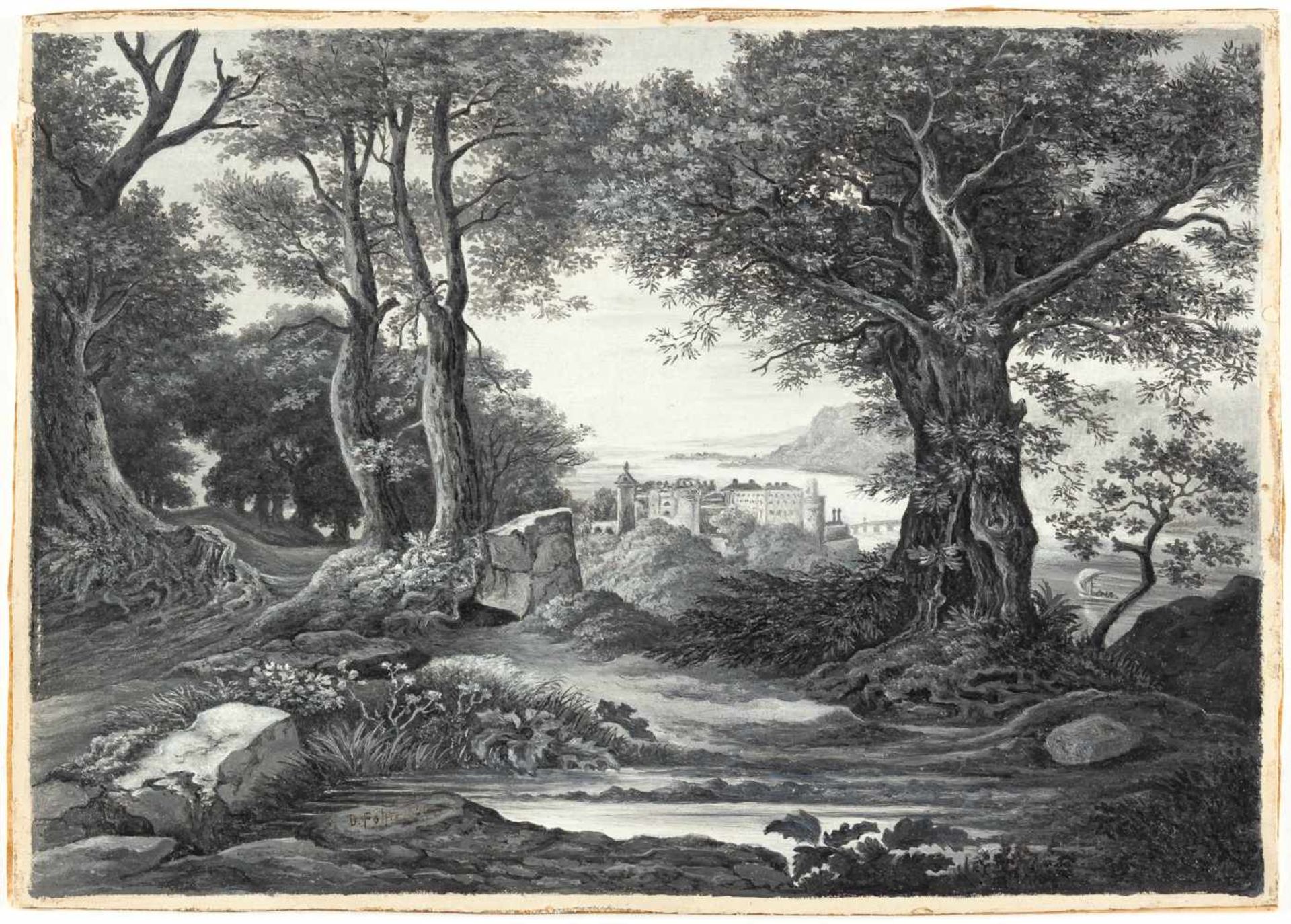 Daniel Fohr Blick auf das Heidelberger Schloss Öl auf Papier, auf Karton aufgezogen. 1840. 20 x 28,5 - Bild 2 aus 3