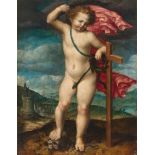 Flämisch Der auferstandene Christus als Jesuskind in der Landschaft Öl auf Holz. (Um 1600). 39 x