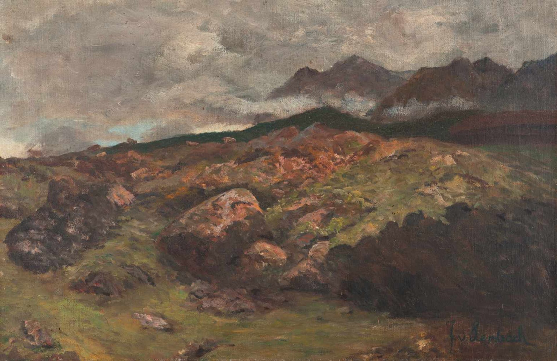 Franz von Lenbach (Zugeschrieben) Im Gebirge Öl auf Leinwand. 32 x 48 cm. Signiert (?) unten rechts.