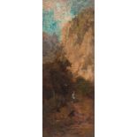 Carl Spitzweg Der dunkle Weg in die Schlucht Öl auf Leinwand, auf Pappe aufgezogen. 20,7 x 8,1 cm.