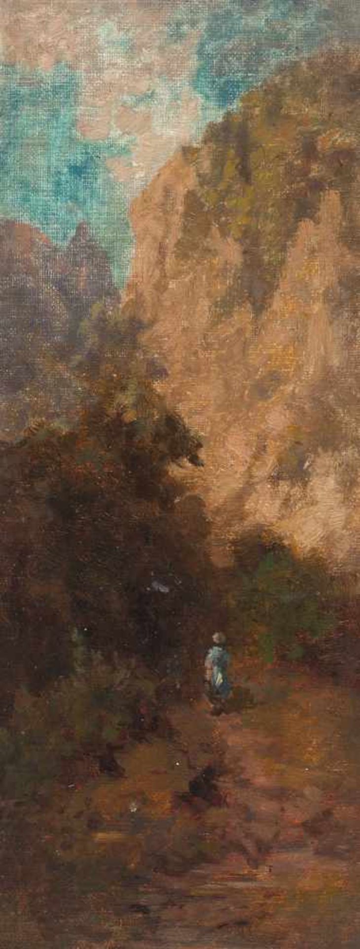 Carl Spitzweg Der dunkle Weg in die Schlucht Öl auf Leinwand, auf Pappe aufgezogen. 20,7 x 8,1 cm.