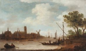 Jan van Goyen (Umkreis) Blick auf eine holländische Stadt am Ufer eines Flusses Öl auf Holz. (17.