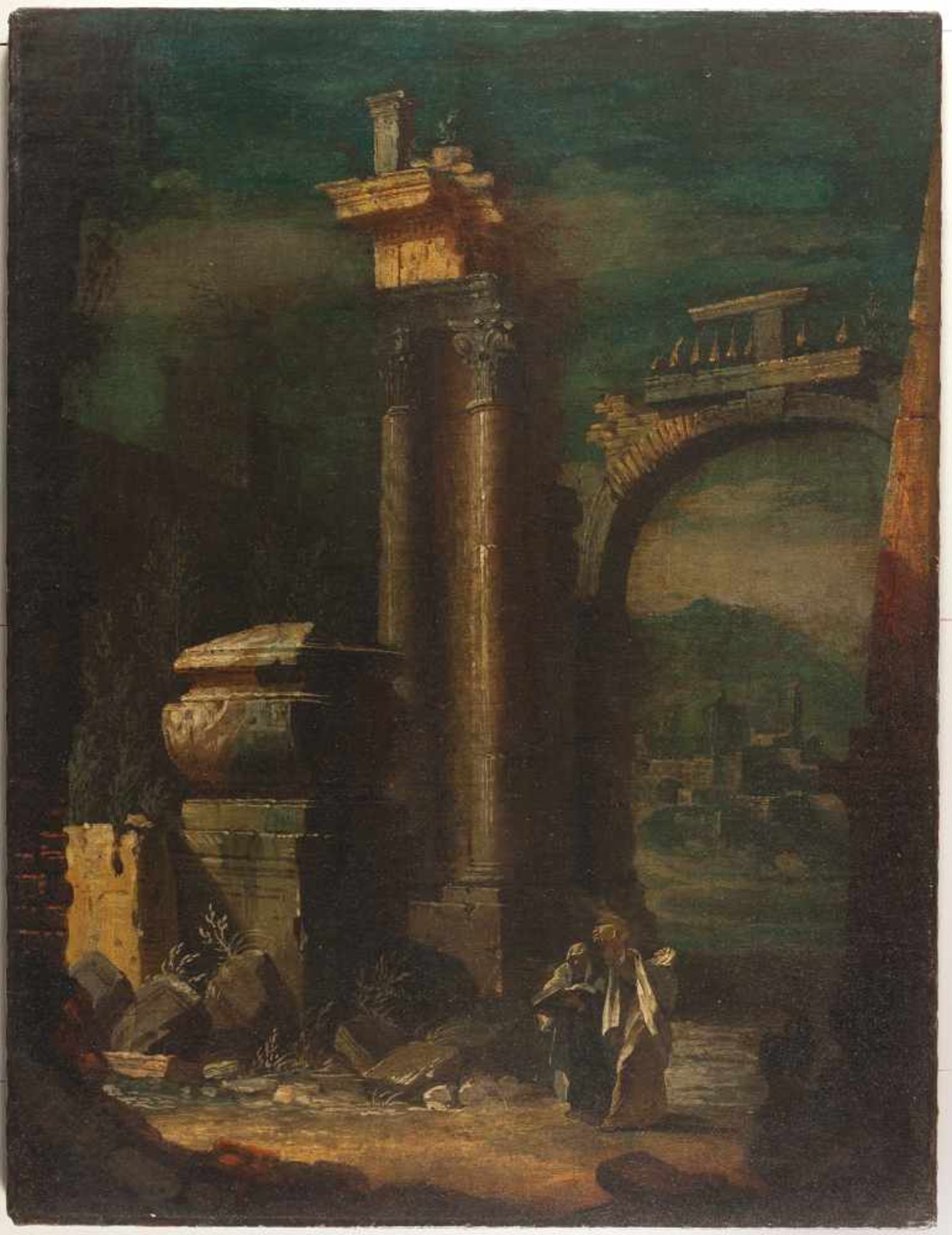 Leonardo Coccorante Architekturcapriccio mit klassischen Ruinen und einem Sarkophag Öl auf Leinwand, - Bild 2 aus 3