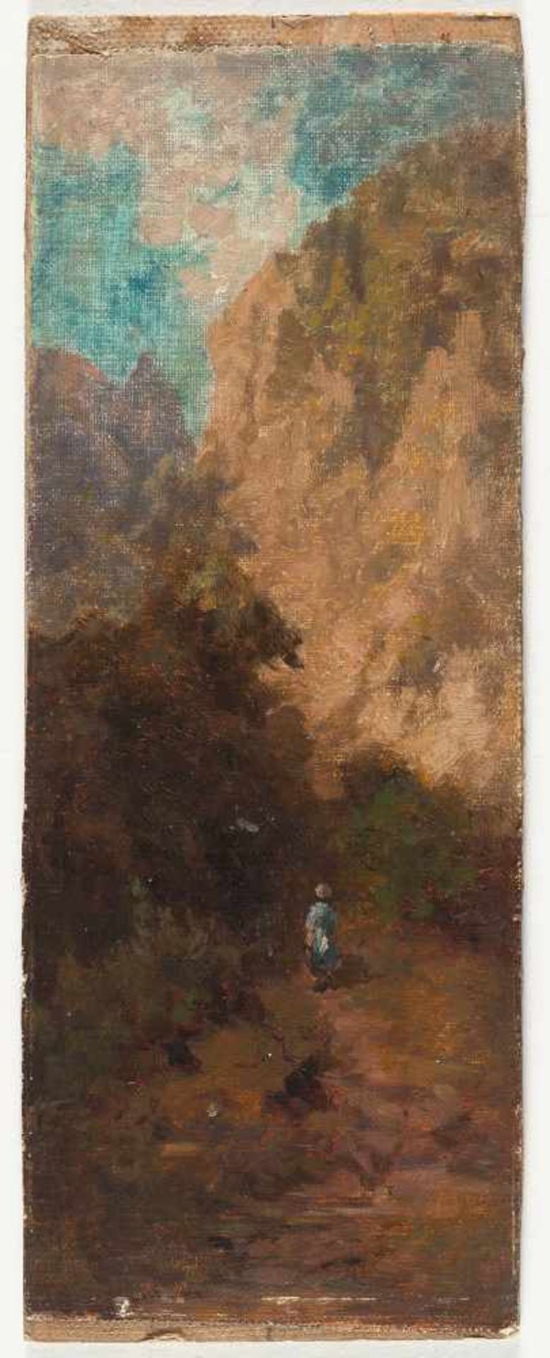 Carl Spitzweg Der dunkle Weg in die Schlucht Öl auf Leinwand, auf Pappe aufgezogen. 20,7 x 8,1 cm. - Image 2 of 3