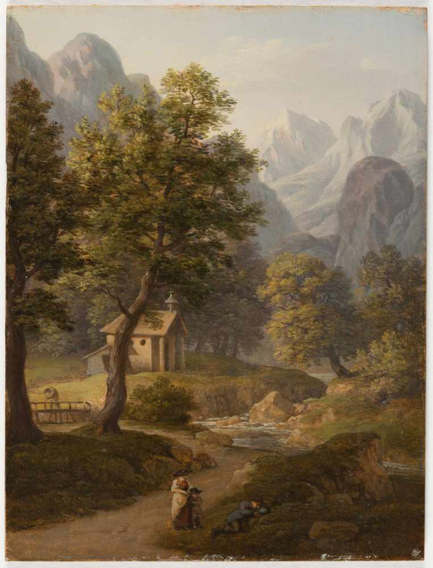 Thomas Ender (Zugeschrieben) Kapelle in den Bergen Öl auf Holz. 15,3 x 20,2 cm. Provenienz: Prinz - Bild 2 aus 3