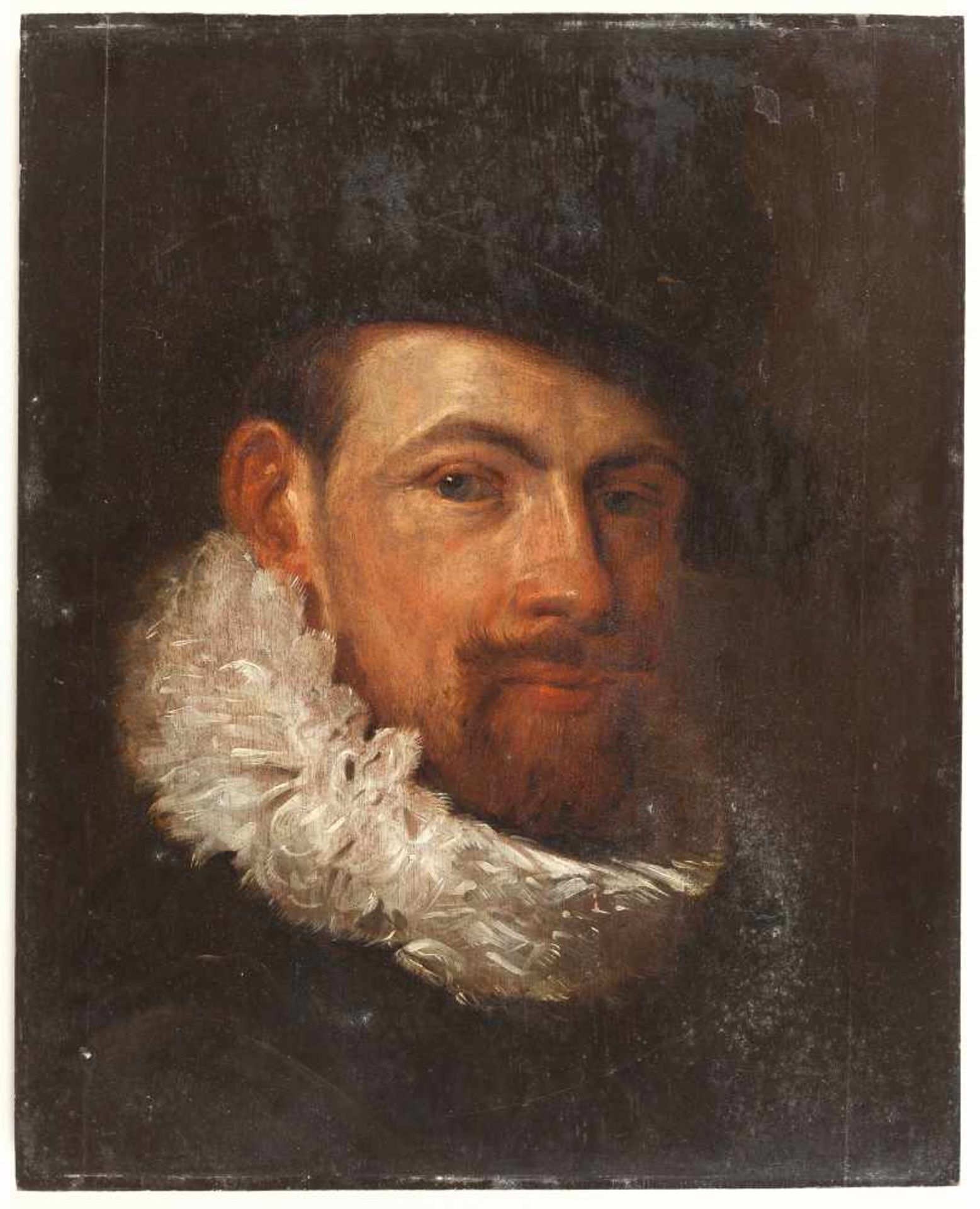 Frans Hals (Nachfolge) Porträt eines Mannes mit Mühlsteinkragen Öl auf Holz. (17./18. Jh.). 42 x - Image 2 of 3